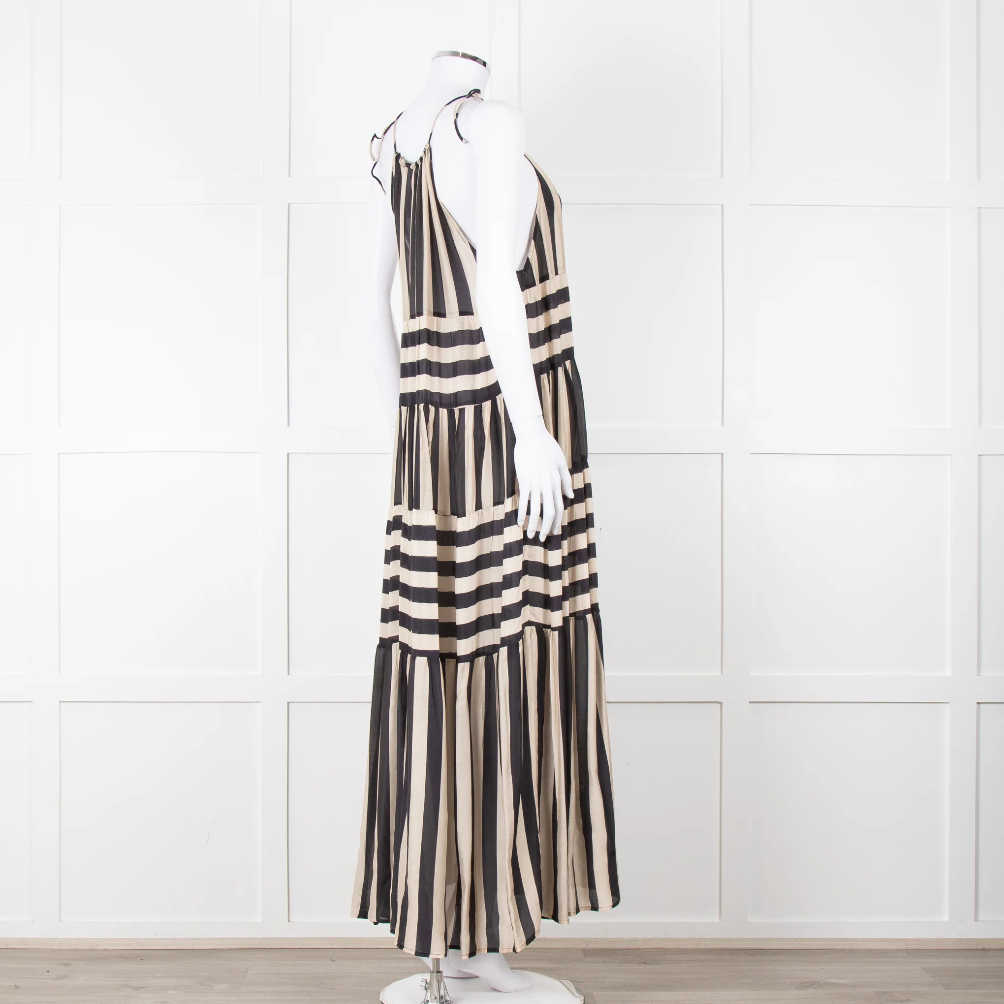Sundress Black and Beige Stripe Halterneck Midi Dress - Image 6