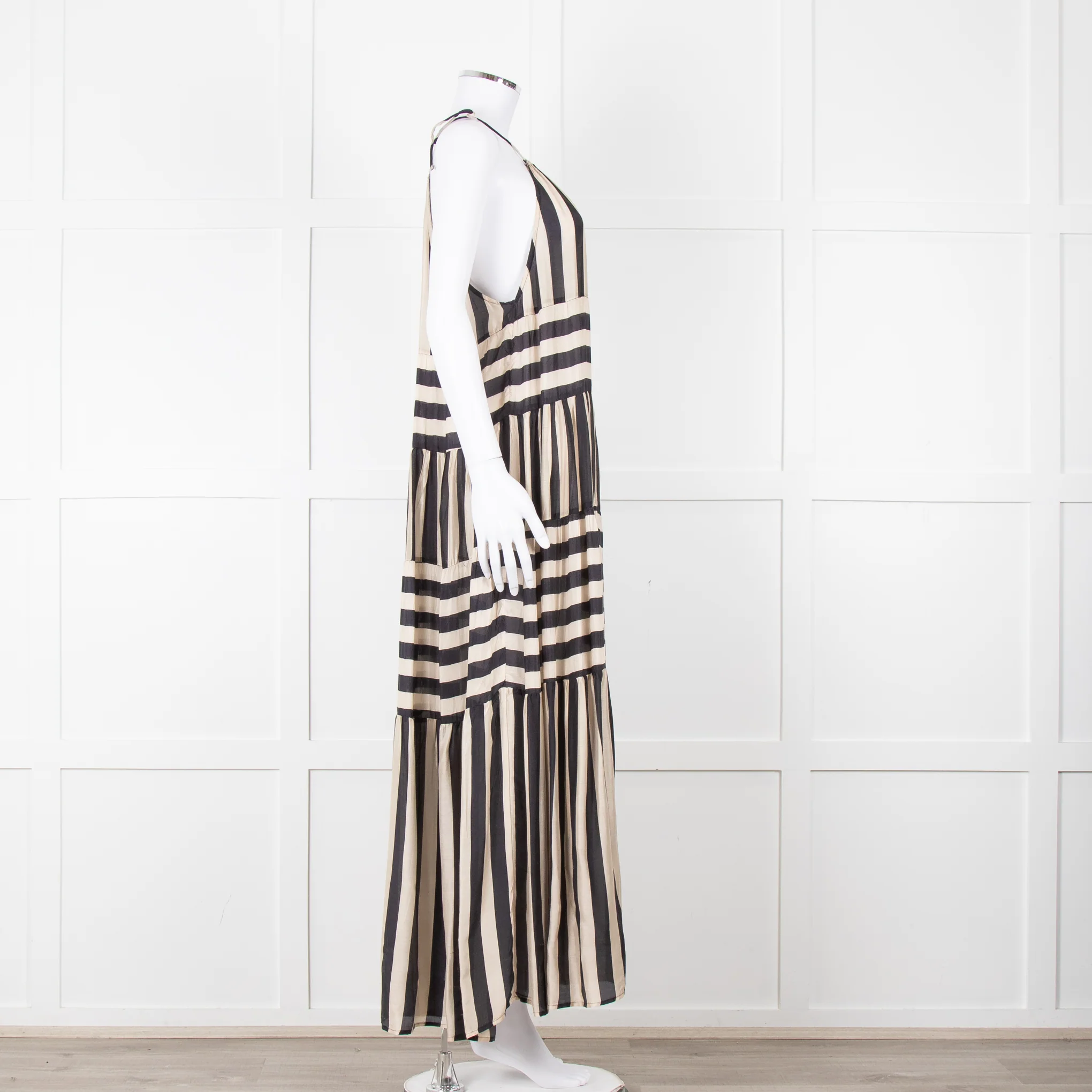 Sundress Black and Beige Stripe Halterneck Midi Dress - Image 7
