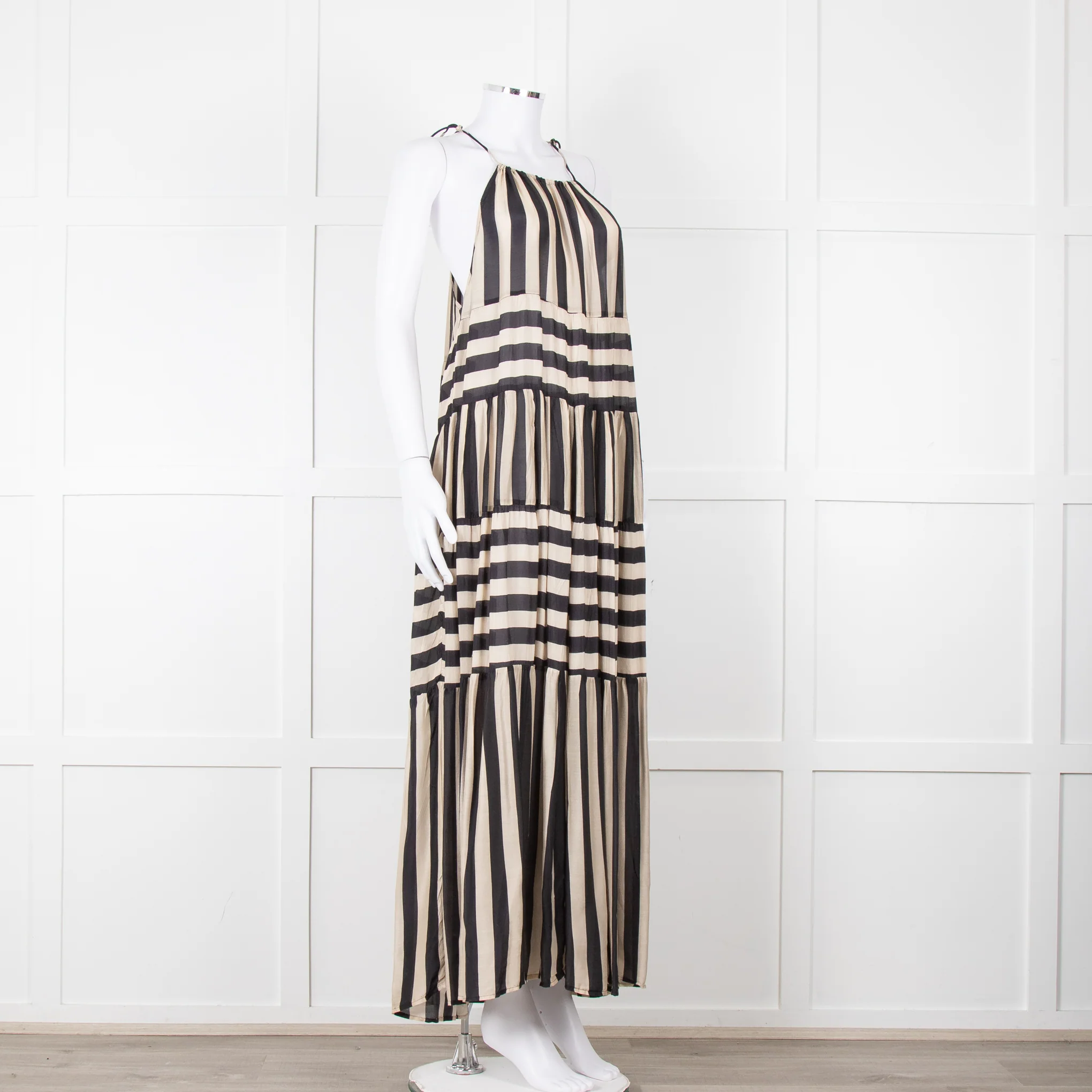 Sundress Black and Beige Stripe Halterneck Midi Dress - Image 8
