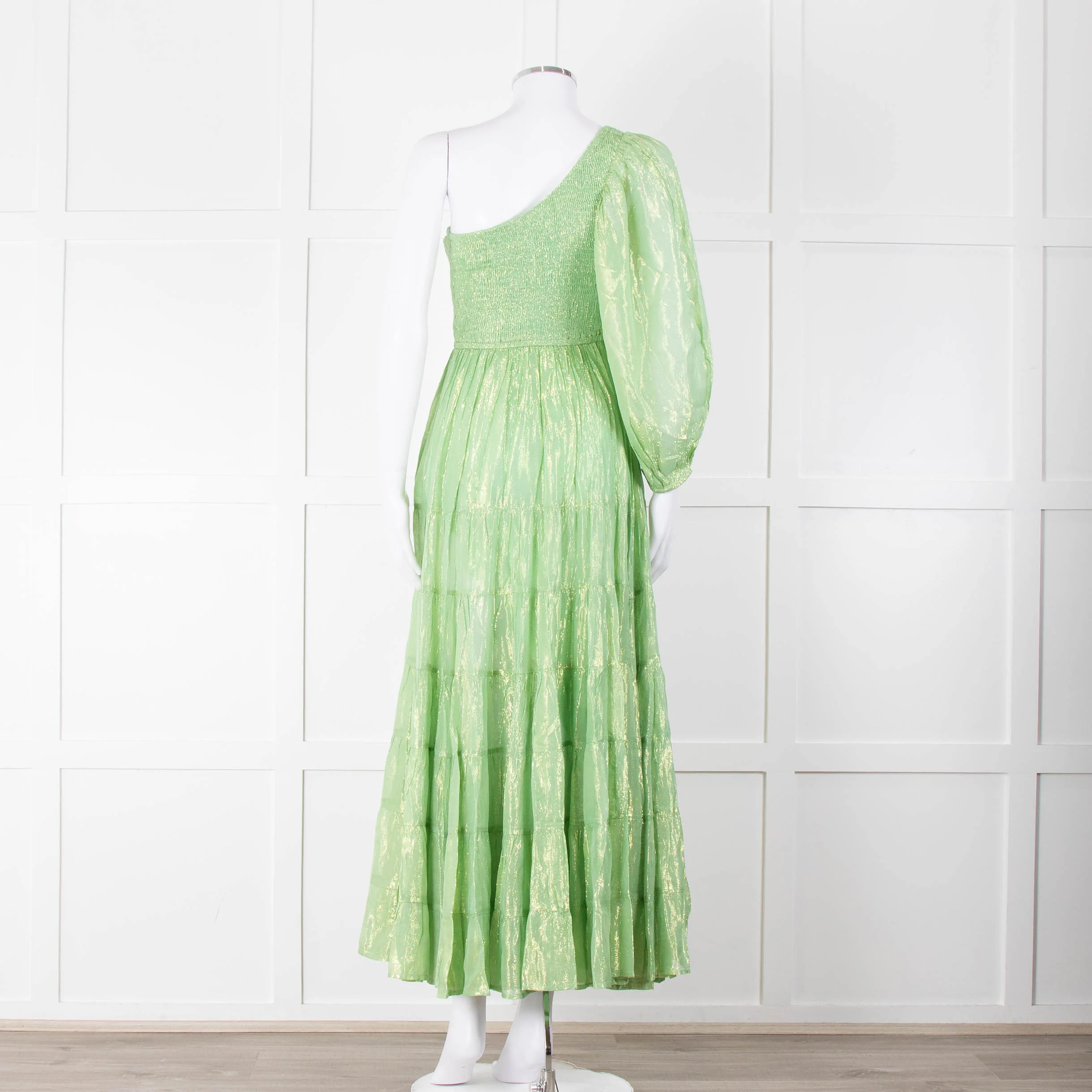 Sundress Green and Gold Lurex Smocked One Shoulder Maxi Dress - Image 5