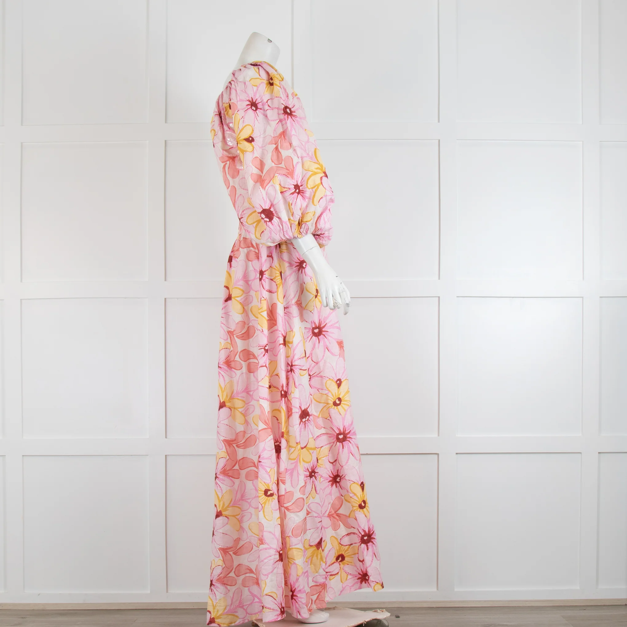 Sundress Pink Floral Emilia Linen Maxi Dress - Image 2