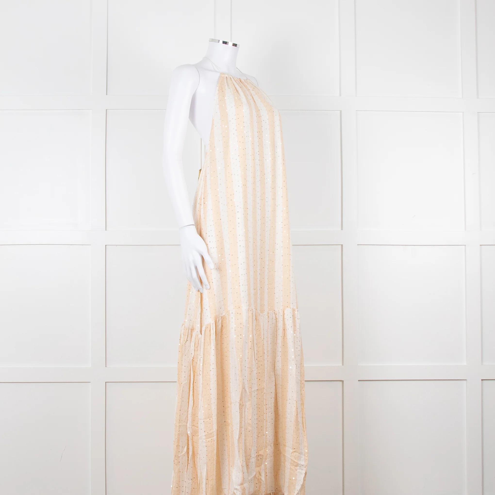 Sundress White and Beige Striped Dress with Sequin Detail - Image 2