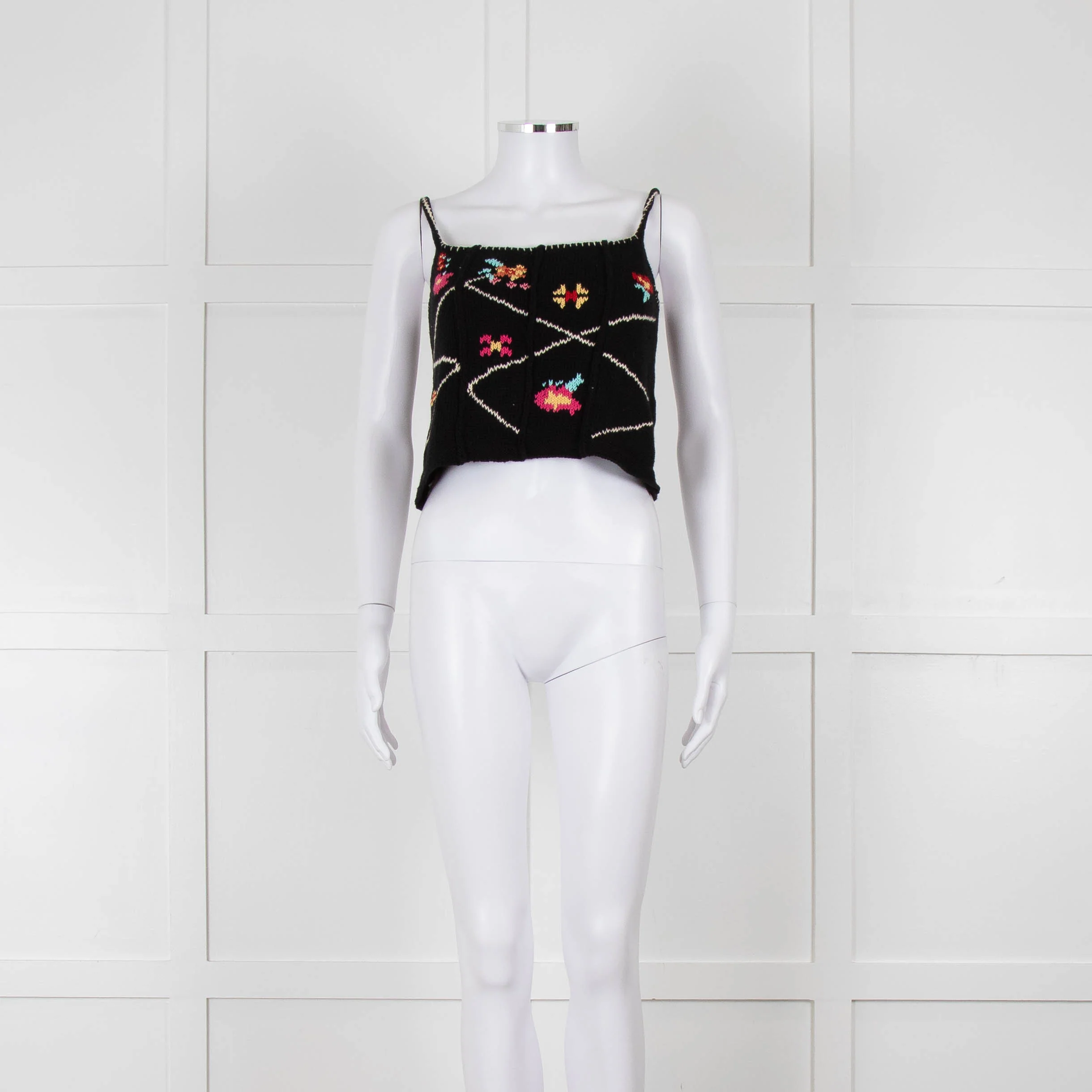 Tach Clothing Black Knitted Crop Top with Flower Motifs