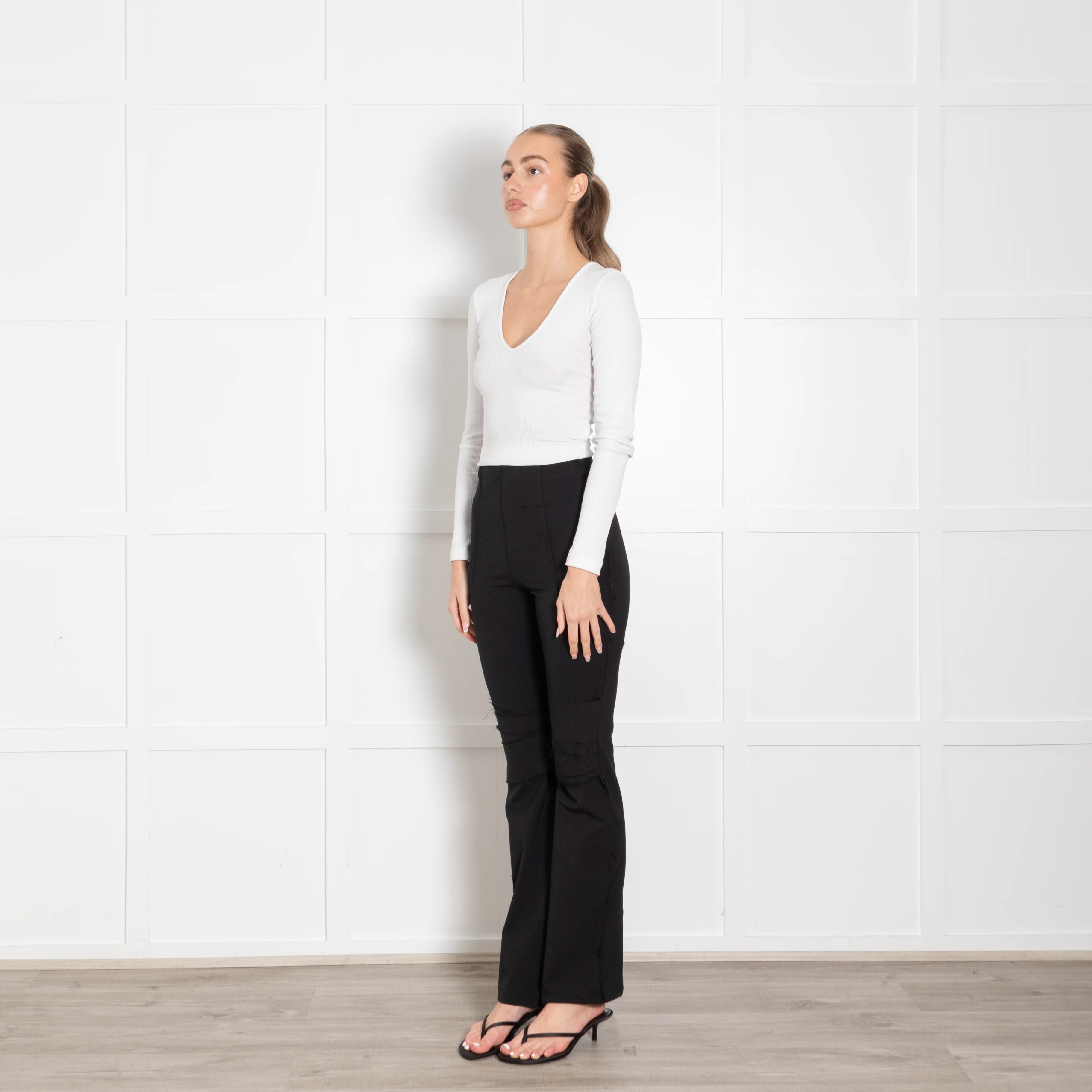 Talia Byre Black Freyed Hem Trousers - Image 3