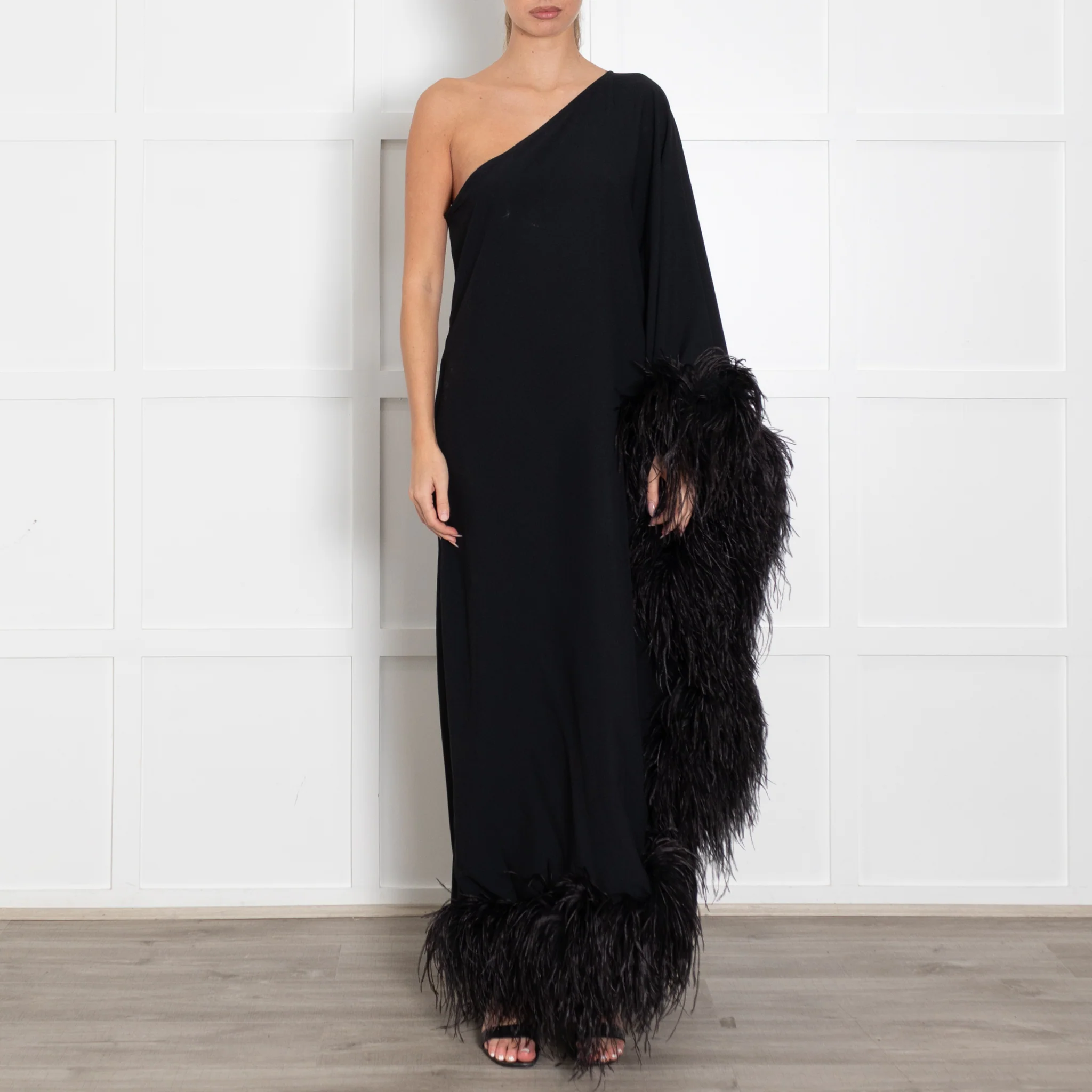 Taller Marmo Black One Shoulder Feathered Eternity Dress - Image 2
