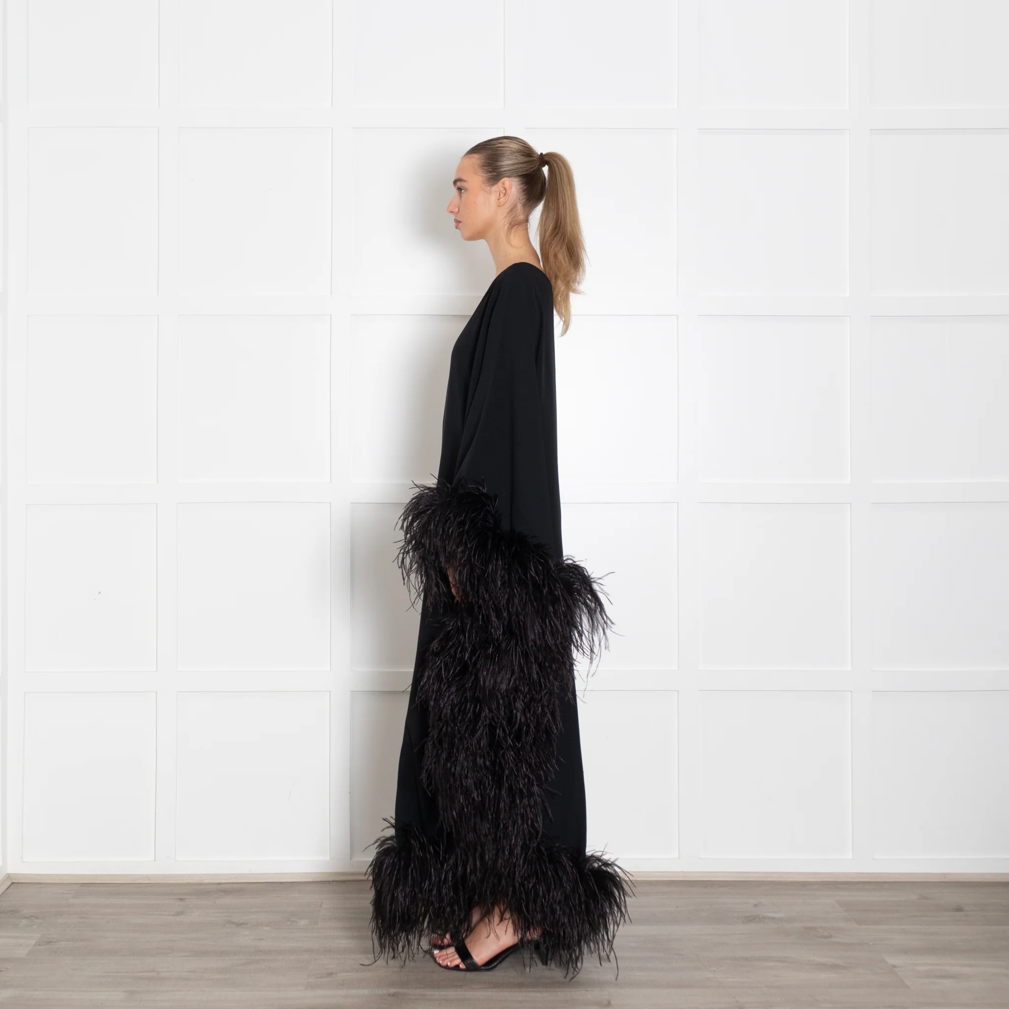 Taller Marmo Black One Shoulder Feathered Eternity Dress - Image 4