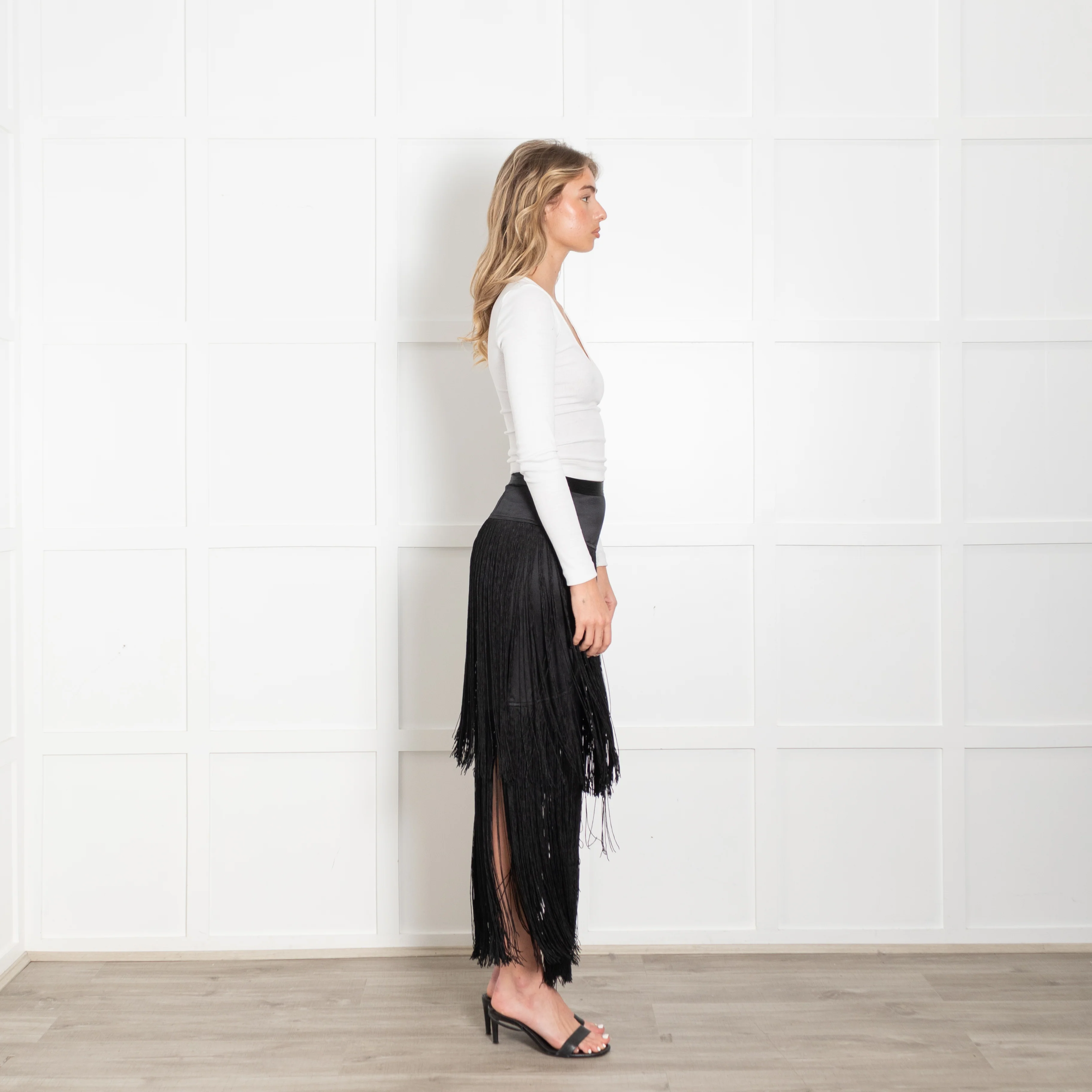 Tamara Mellon Black Silk Fringed Skirt - Image 6