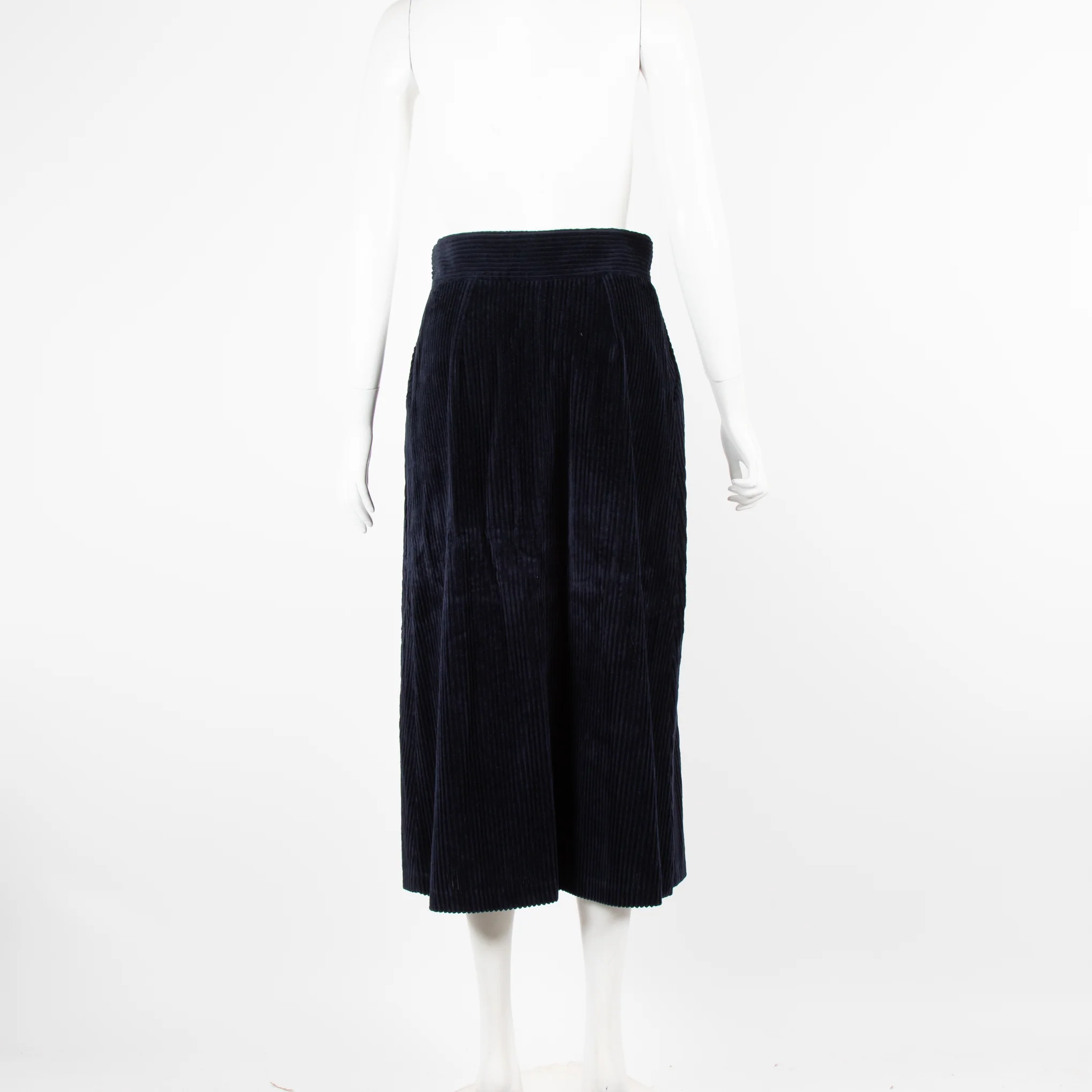Tara Jarmon Navy Cord Button Up Skirt - Image 3