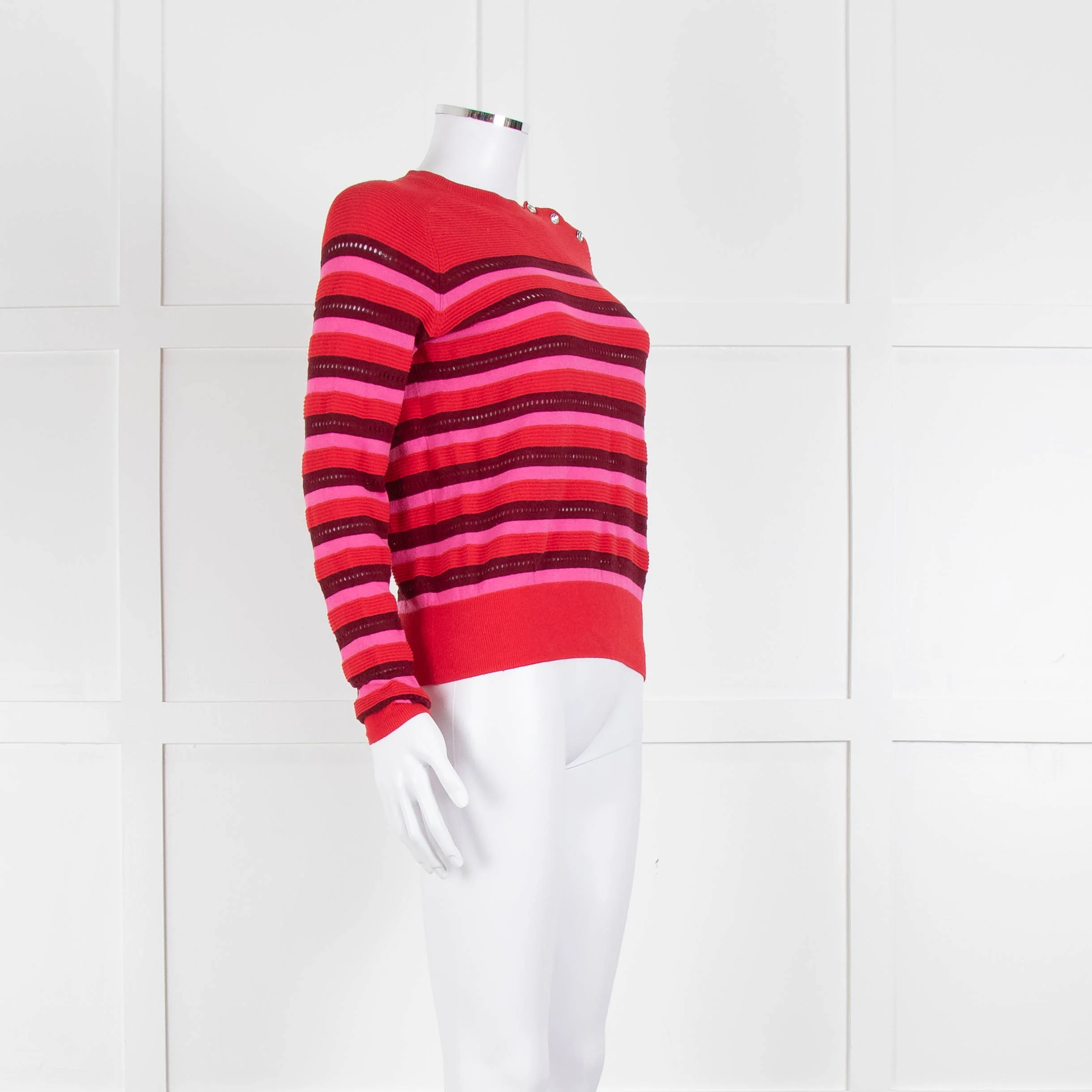 Tara Jarmon Red Pink Striped Cotton Sweater - Image 2
