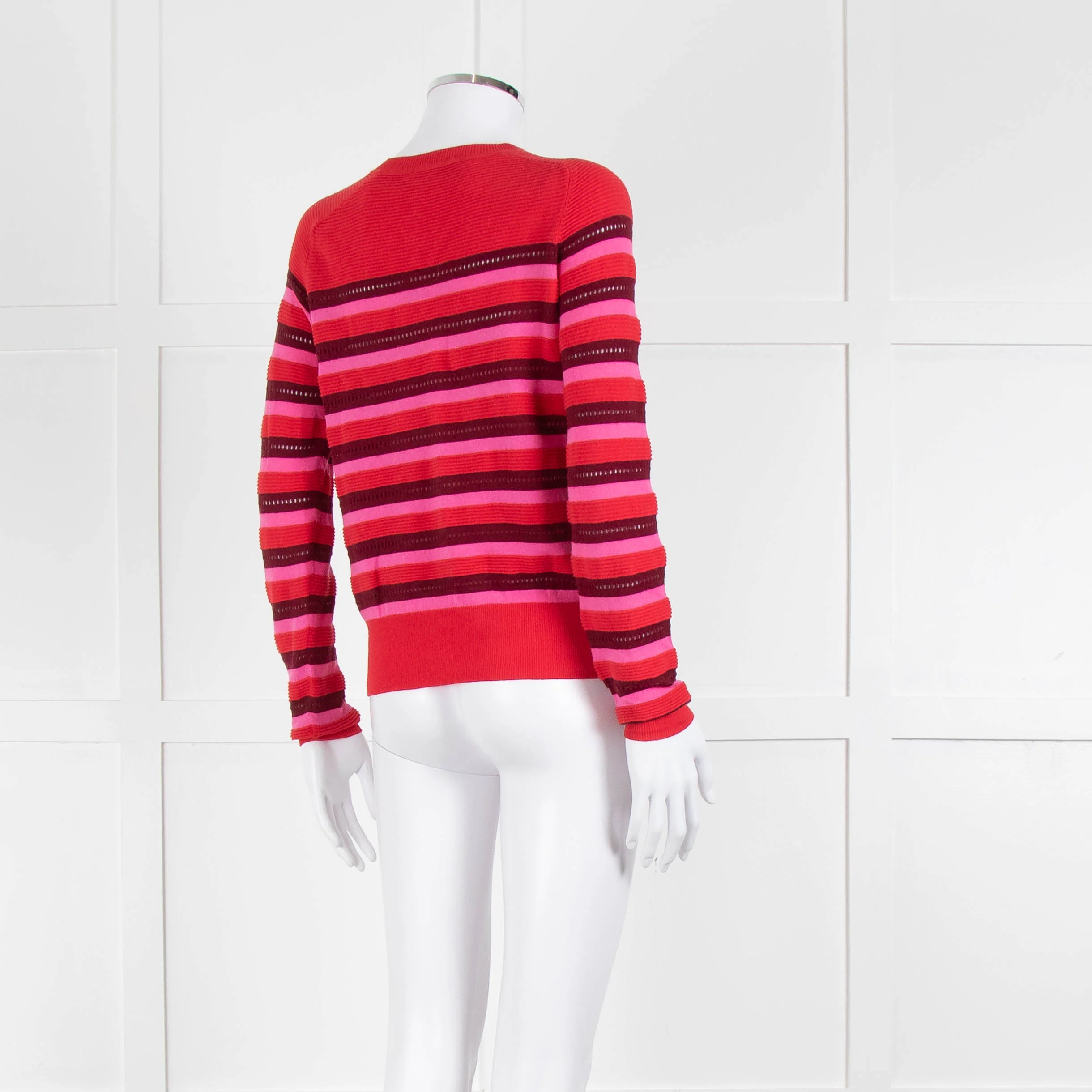 Tara Jarmon Red Pink Striped Cotton Sweater - Image 4