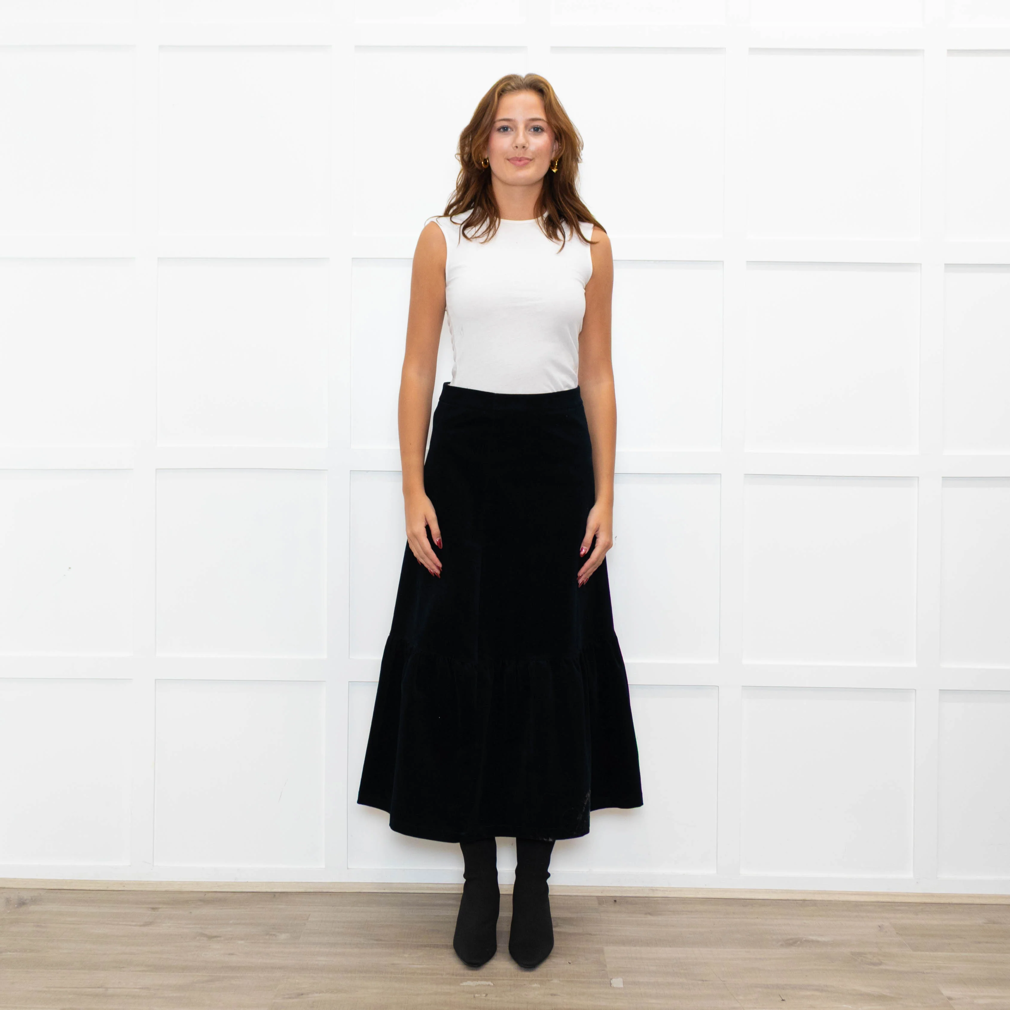 Teatum Jones Black Brocade Floral Maxi Skirt
