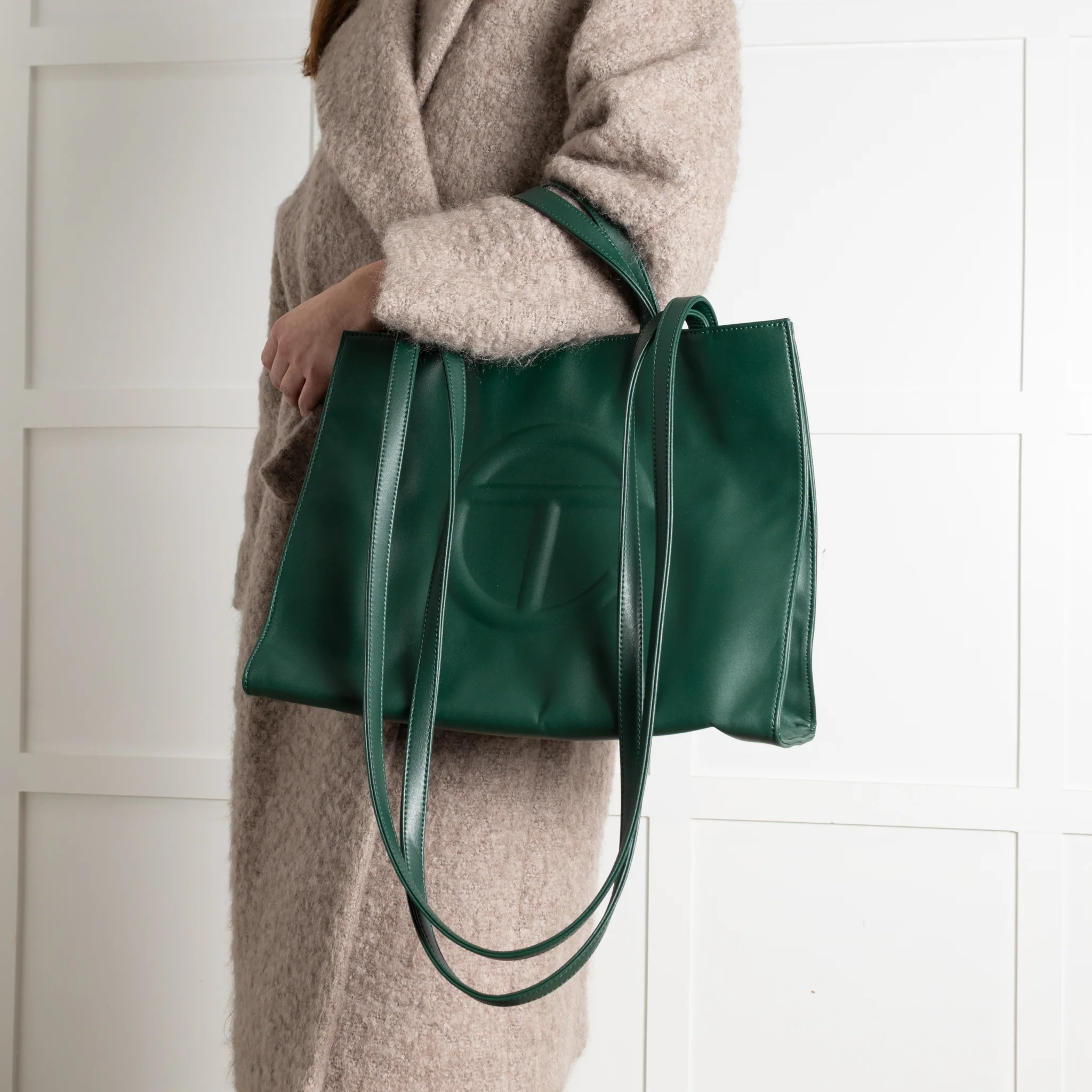 Telfar Dark Green Faux Leather Medium Shopping Bag - Image 10