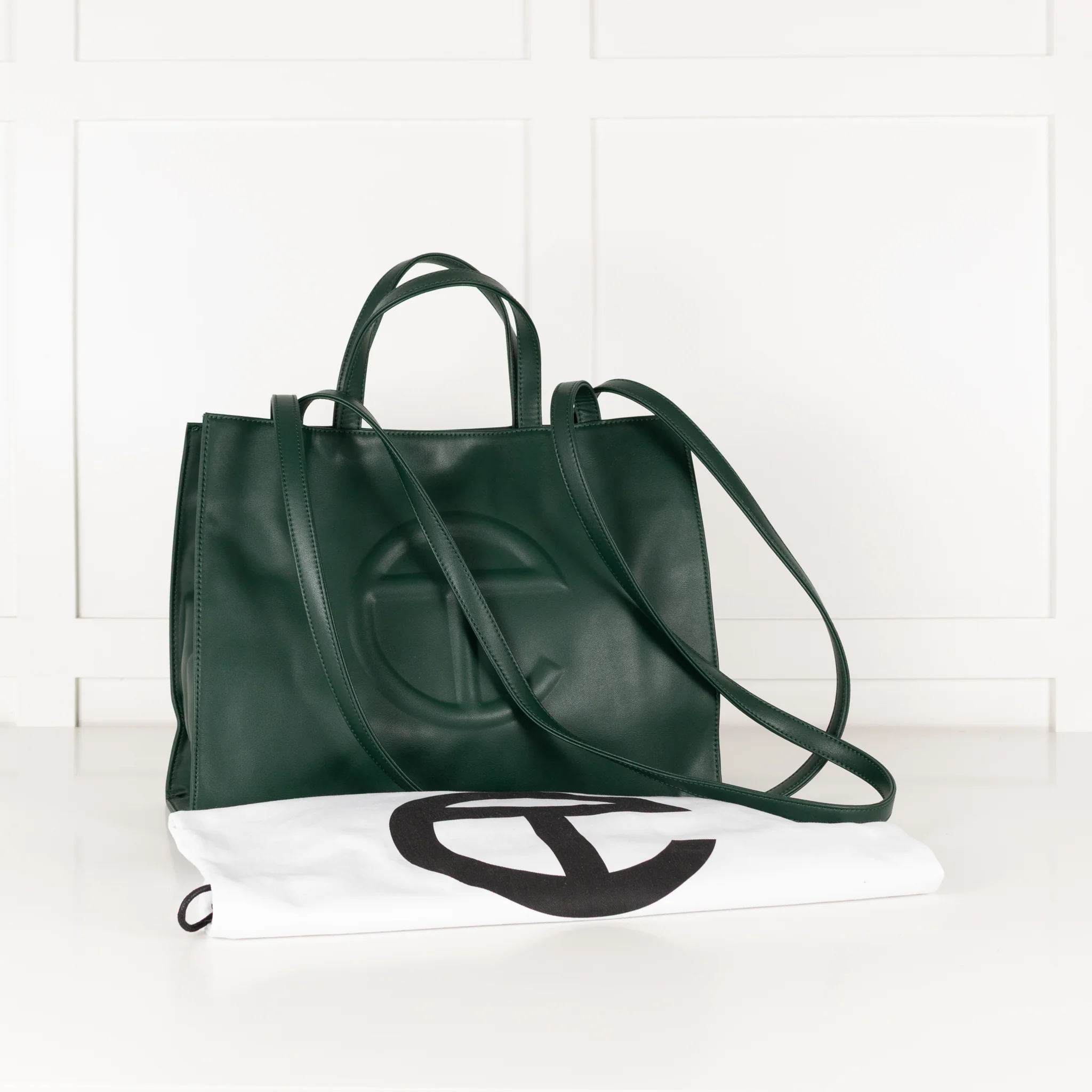 Telfar Dark Green Faux Leather Medium Shopping Bag - Image 3