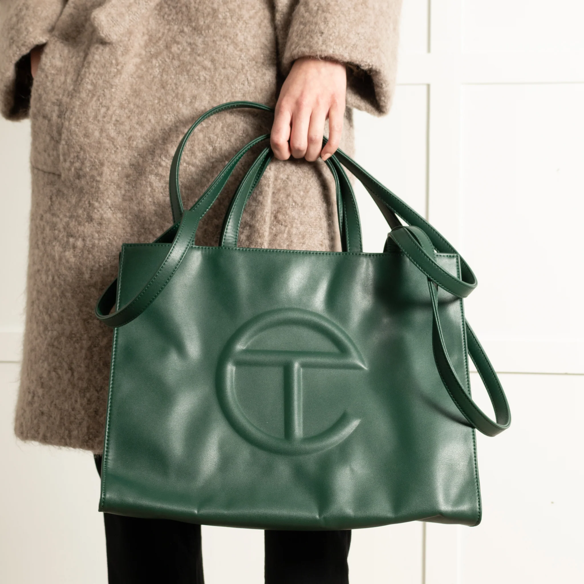 Telfar Dark Green Faux Leather Medium Shopping Bag - Image 4