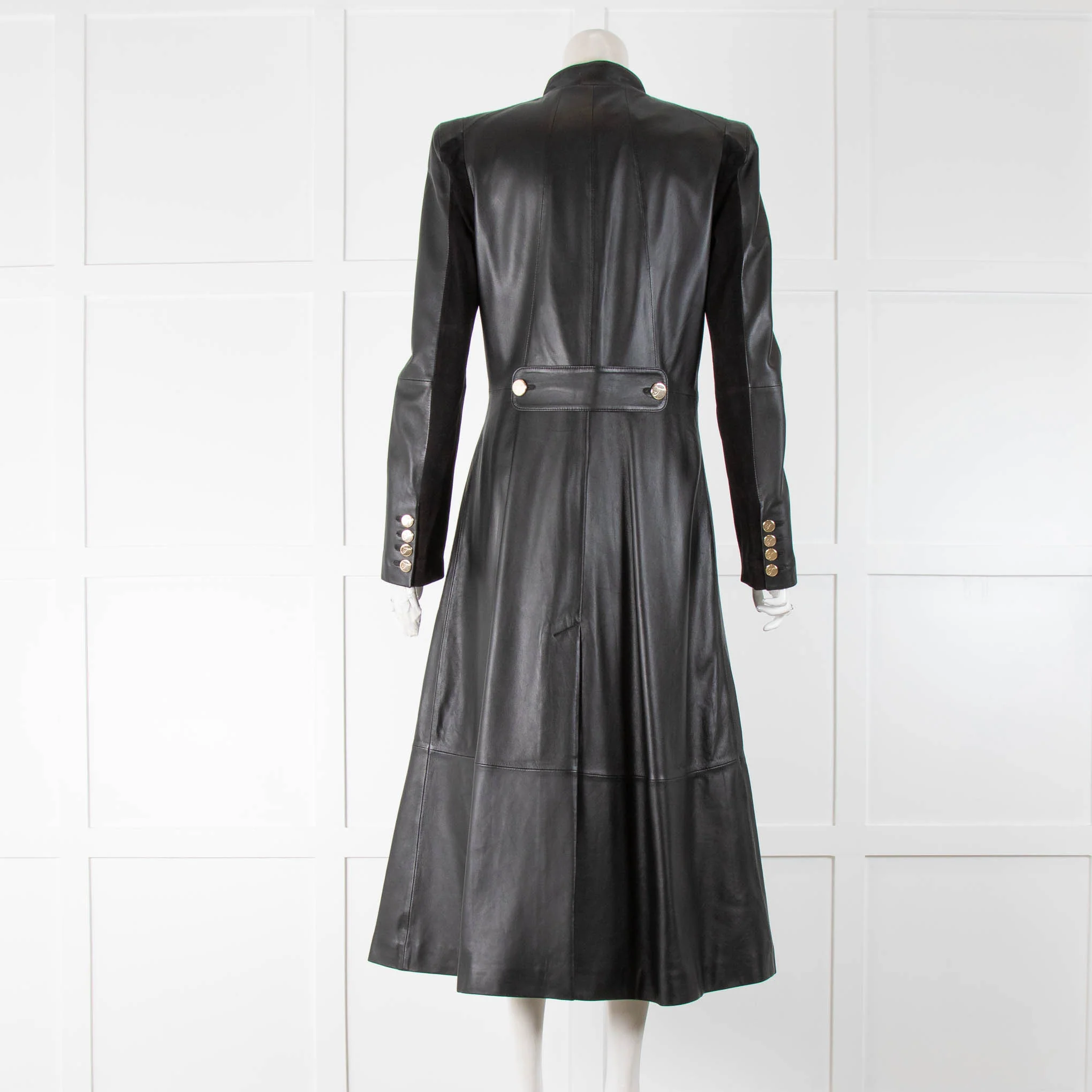 Temperley Black Leather Coat Gold Buttons - Image 3