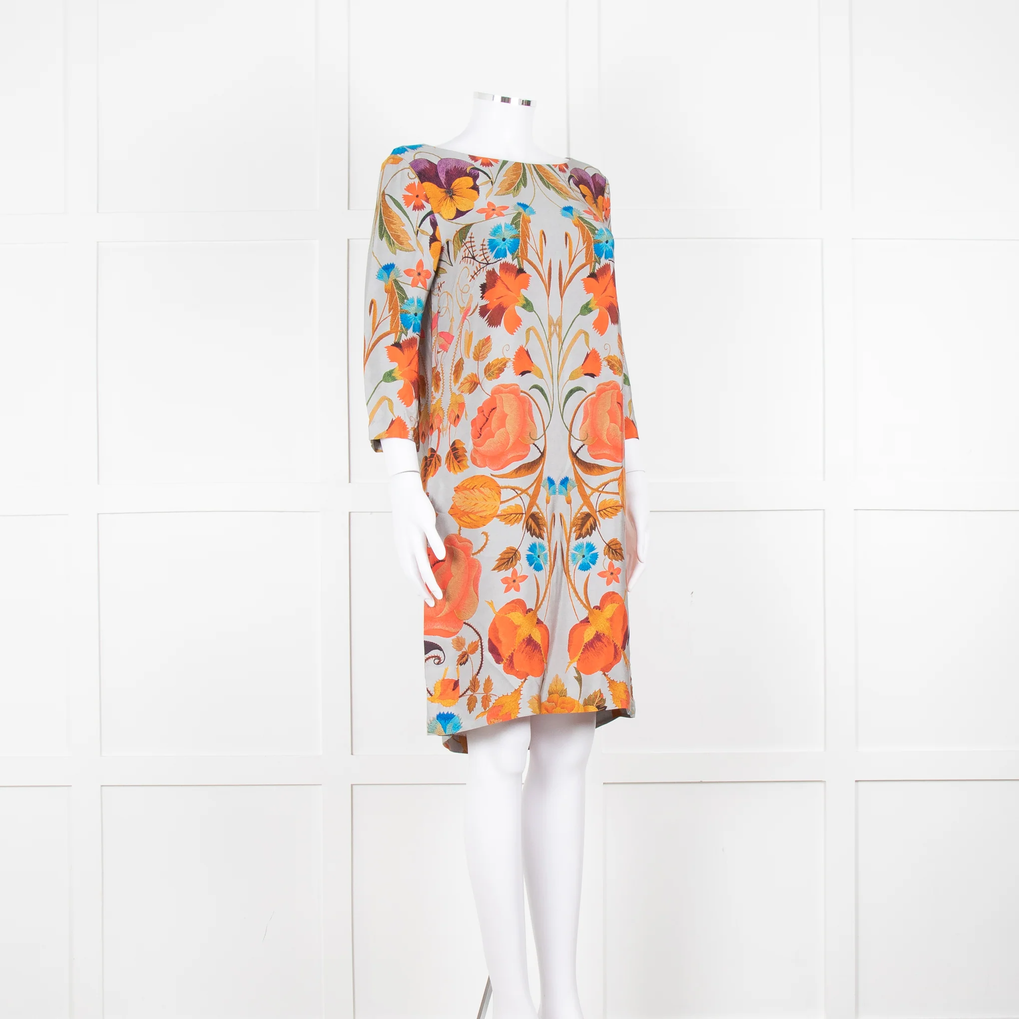Temperley Grey Orange Floral Silk Tunic Dress - Image 2