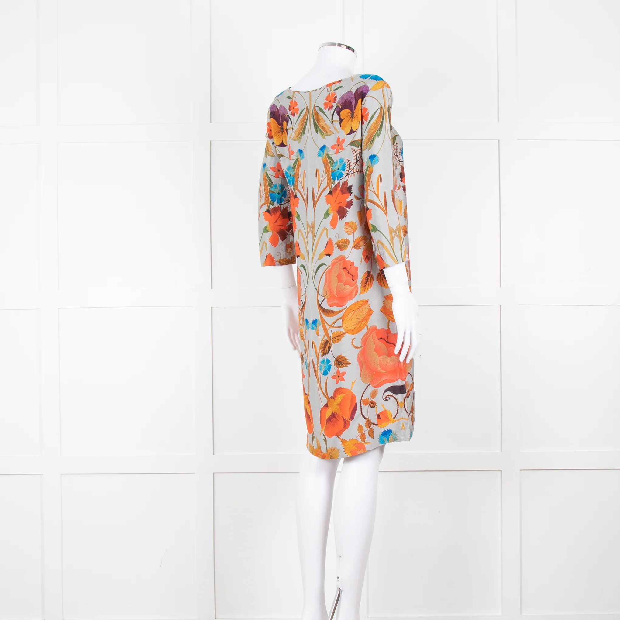 Temperley Grey Orange Floral Silk Tunic Dress - Image 4