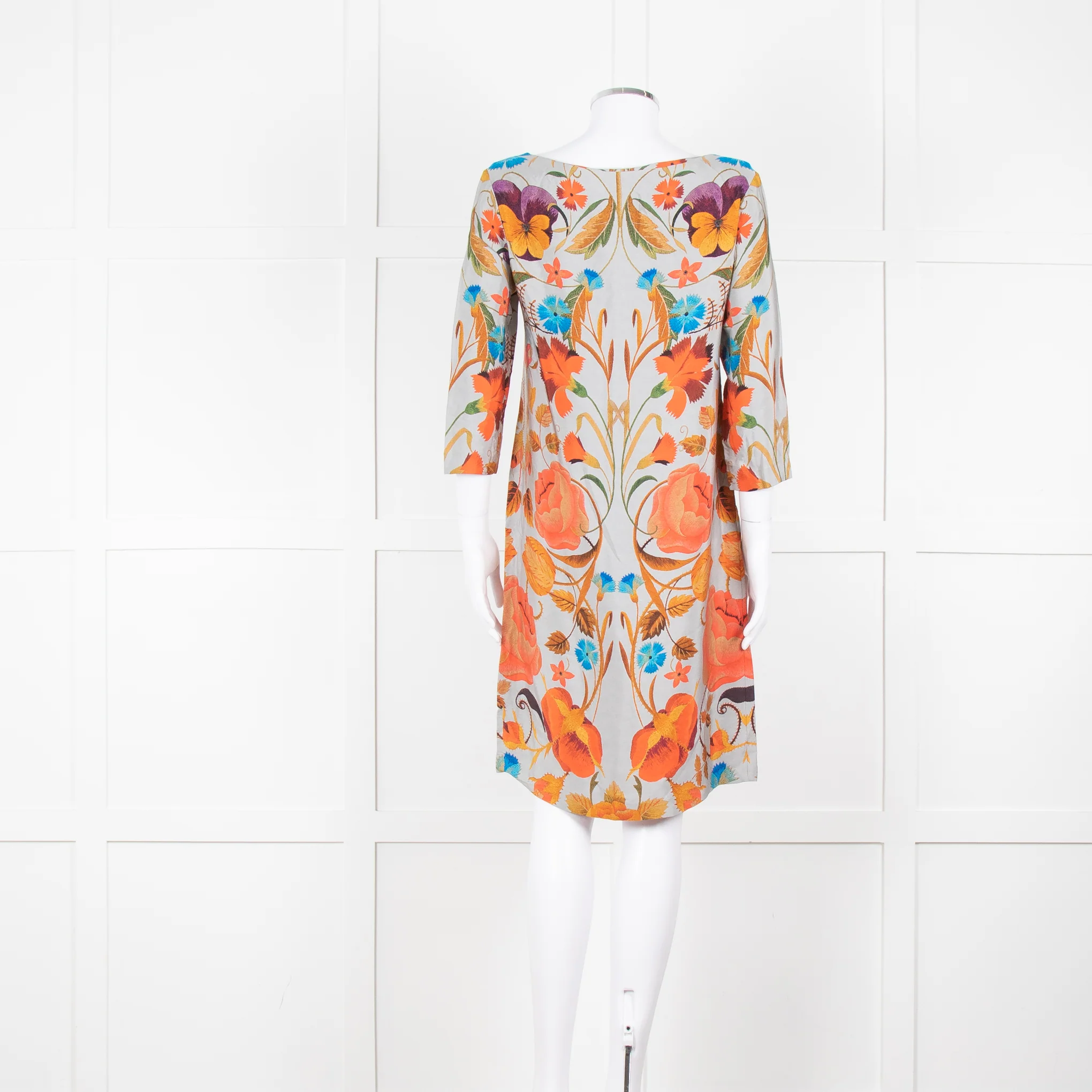 Temperley Grey Orange Floral Silk Tunic Dress - Image 5