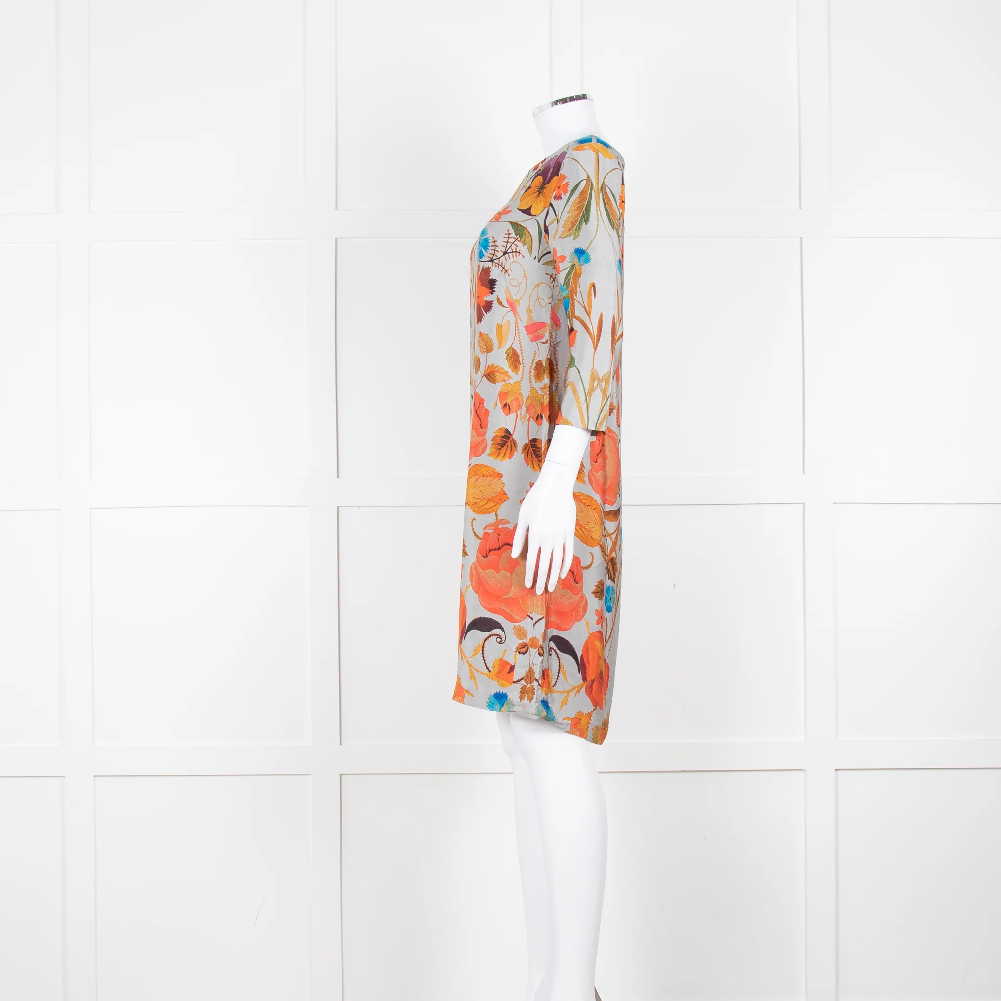 Temperley Grey Orange Floral Silk Tunic Dress - Image 7
