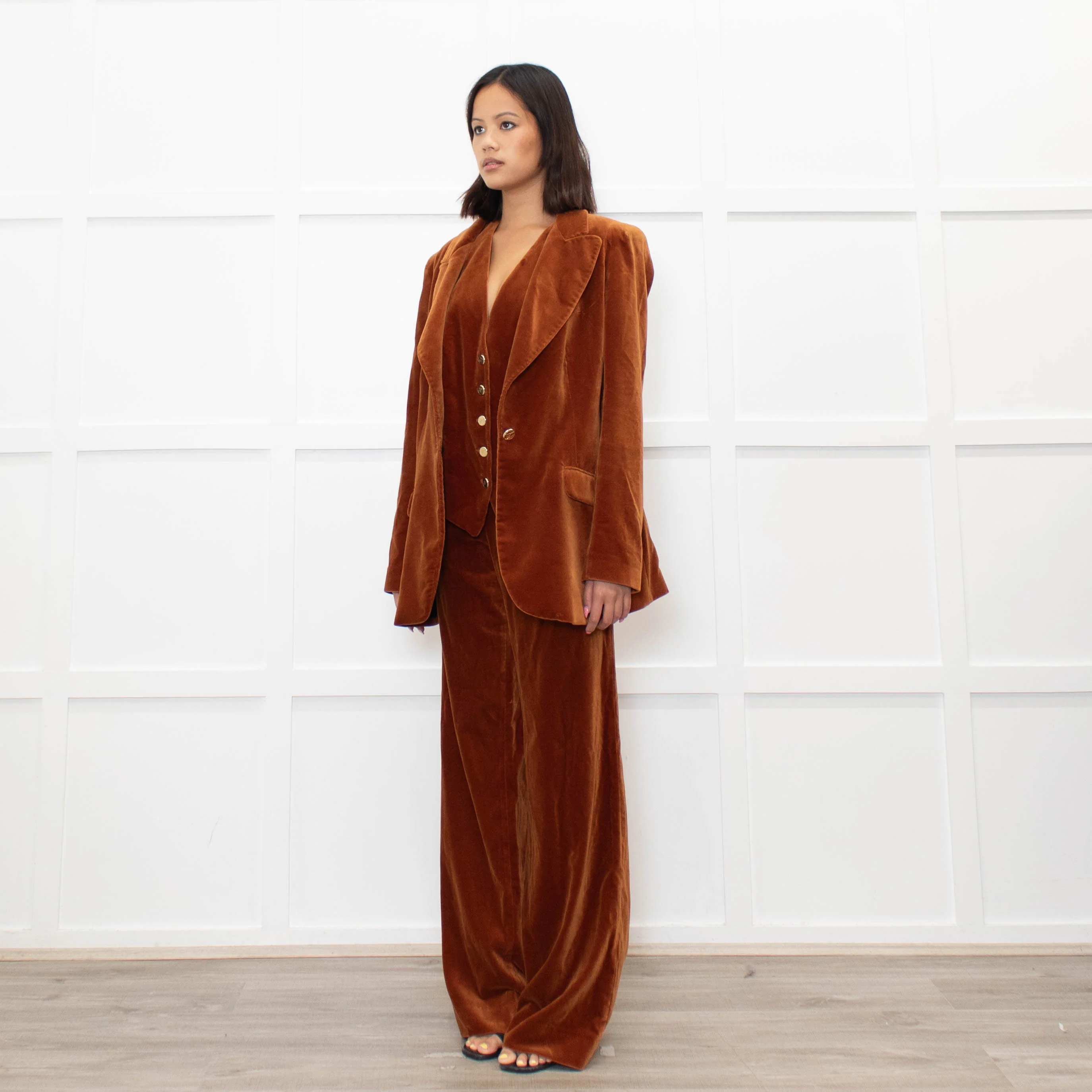 Temperley Rust Velvet 3 Piece Trouser Suit - Image 8