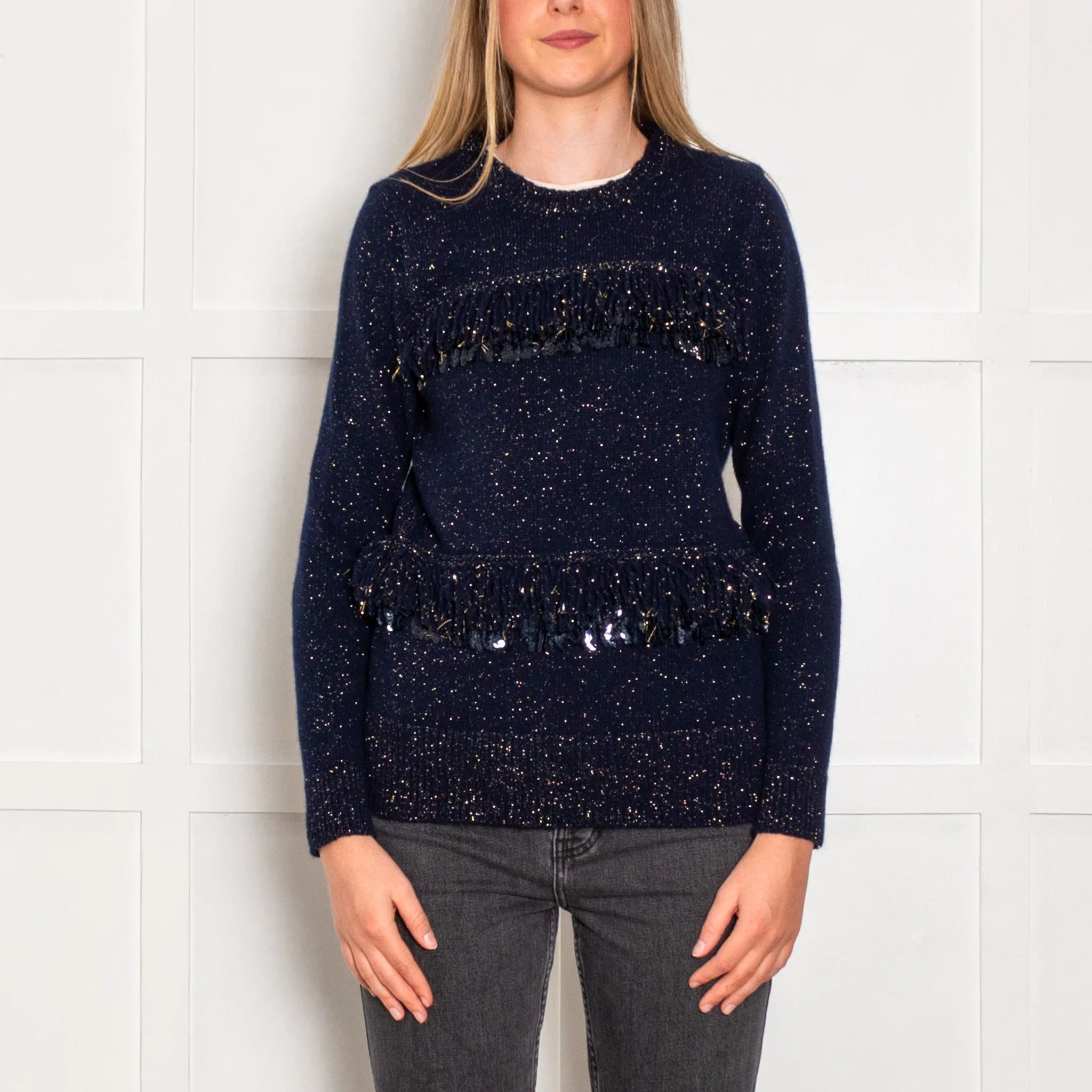 Thakoon Navy Blue Sparkle Fringe Jumper - Image 2