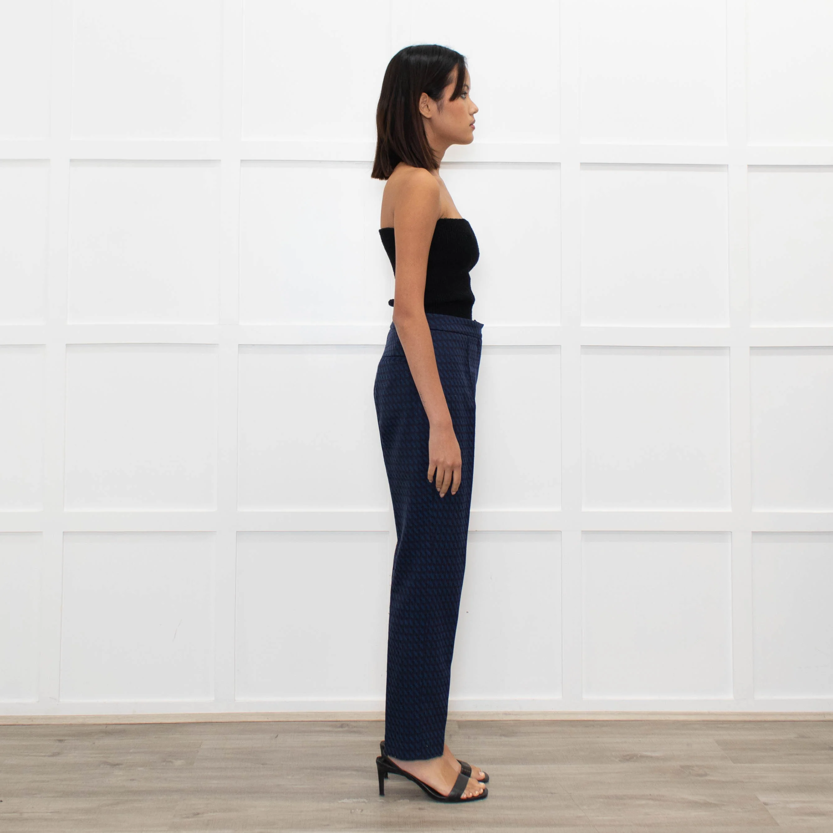 The Fold Black Blue Geometric Pattern Narrow Leg Trousers - Image 4