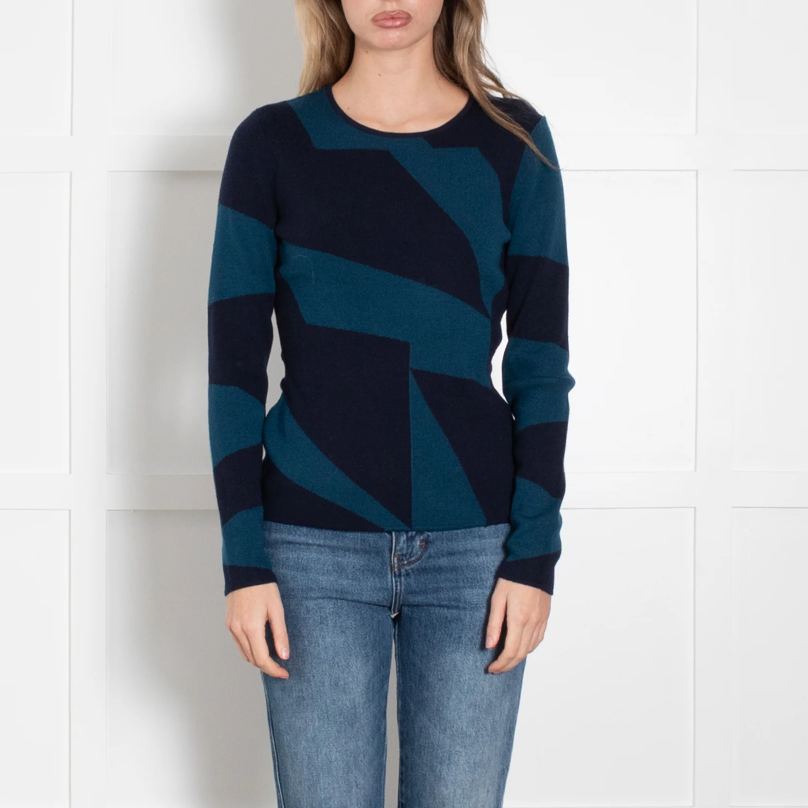 The Fold Blue Patterned Merino Wool Jumper - Image 2