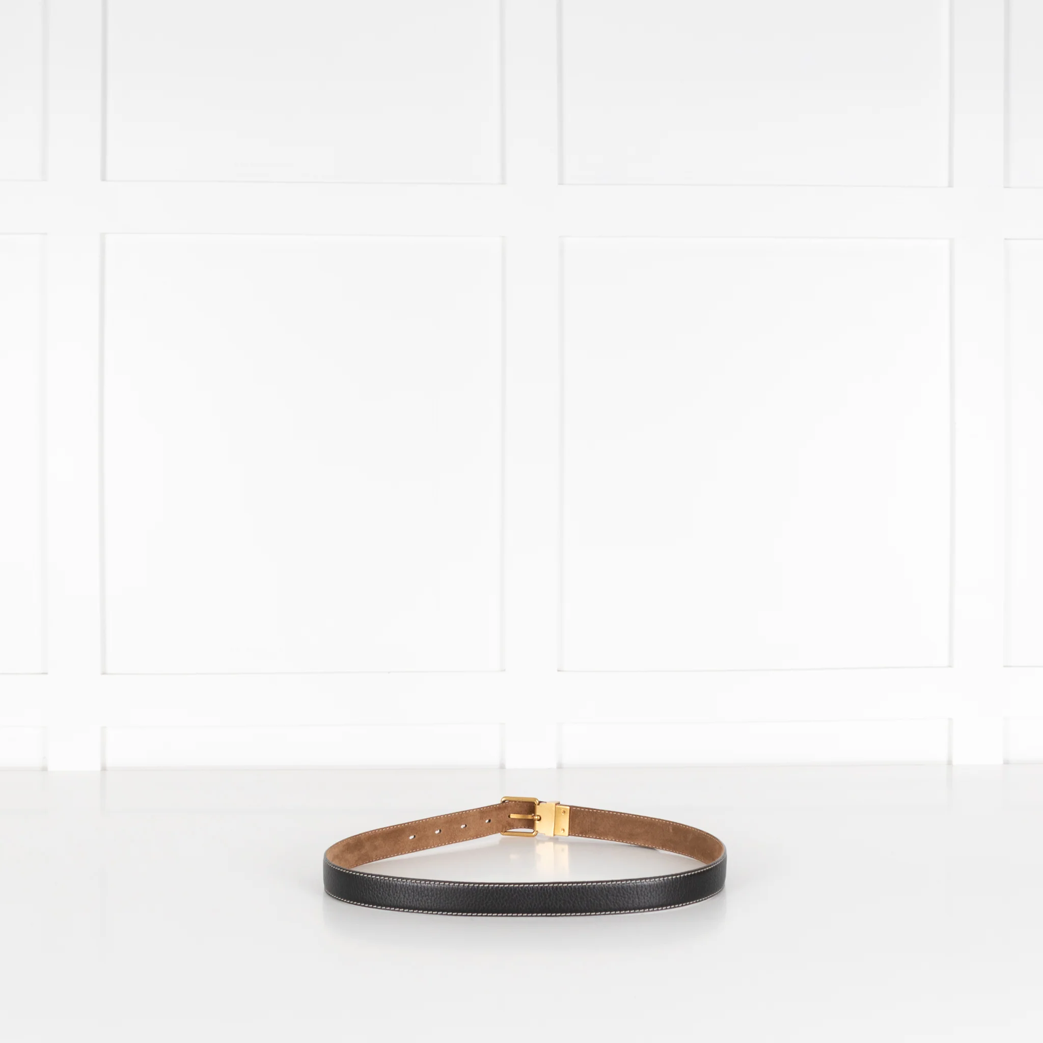 The Fold Brown Suede & Black Leather Reversible Belt With Gold Buckle - Image 3