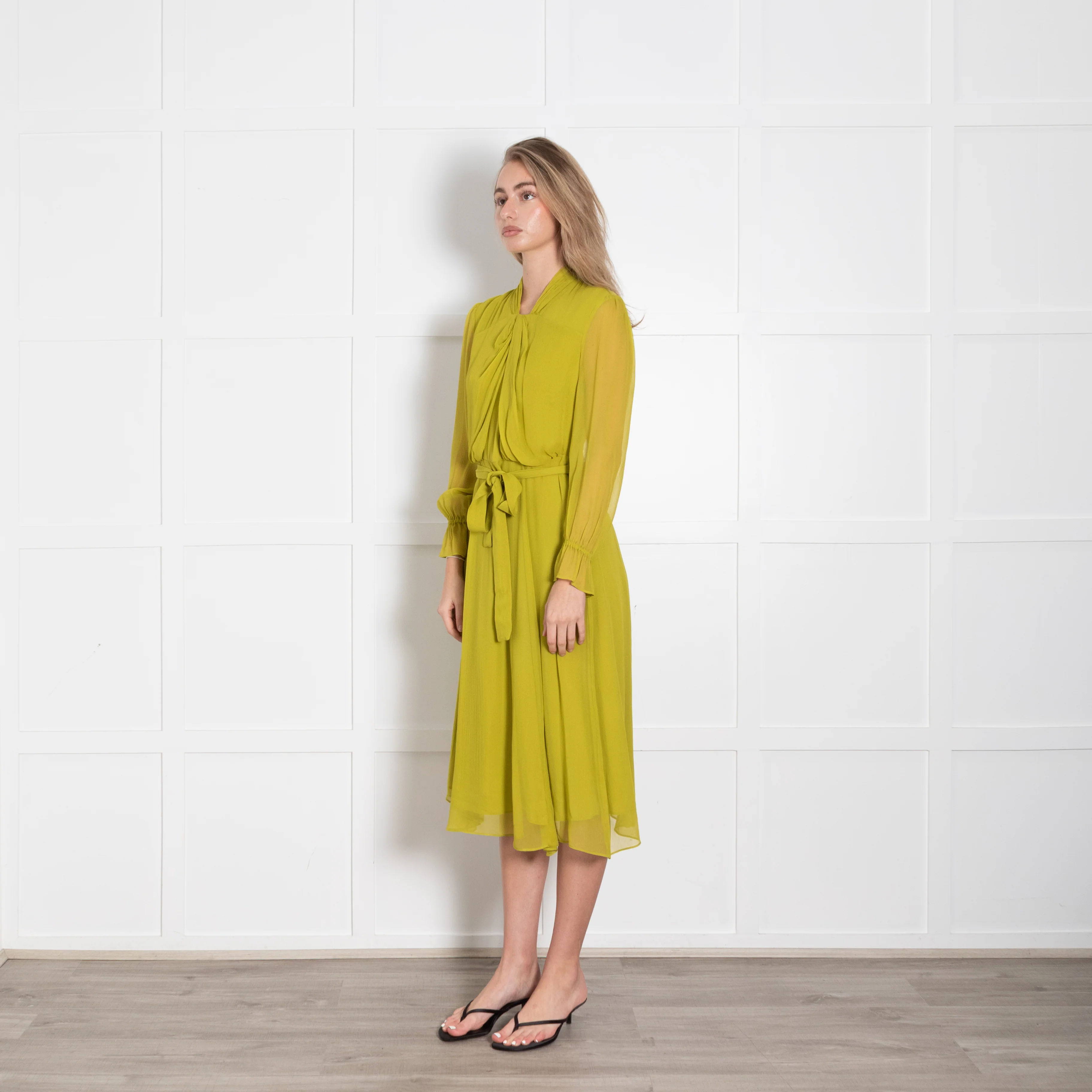 The Fold Carlton Silk Charteuse Dress With Belt - Image 3