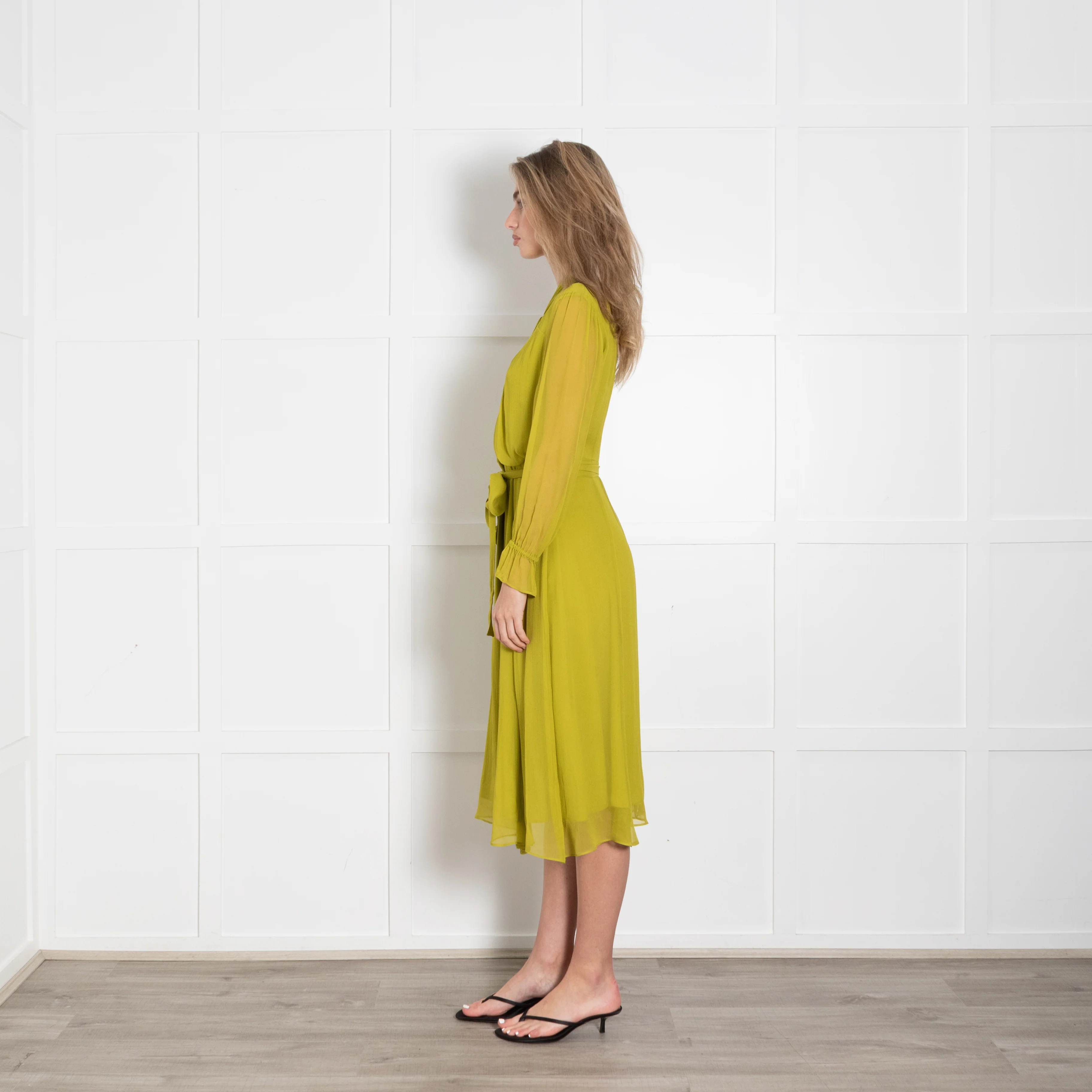 The Fold Carlton Silk Charteuse Dress With Belt - Image 4