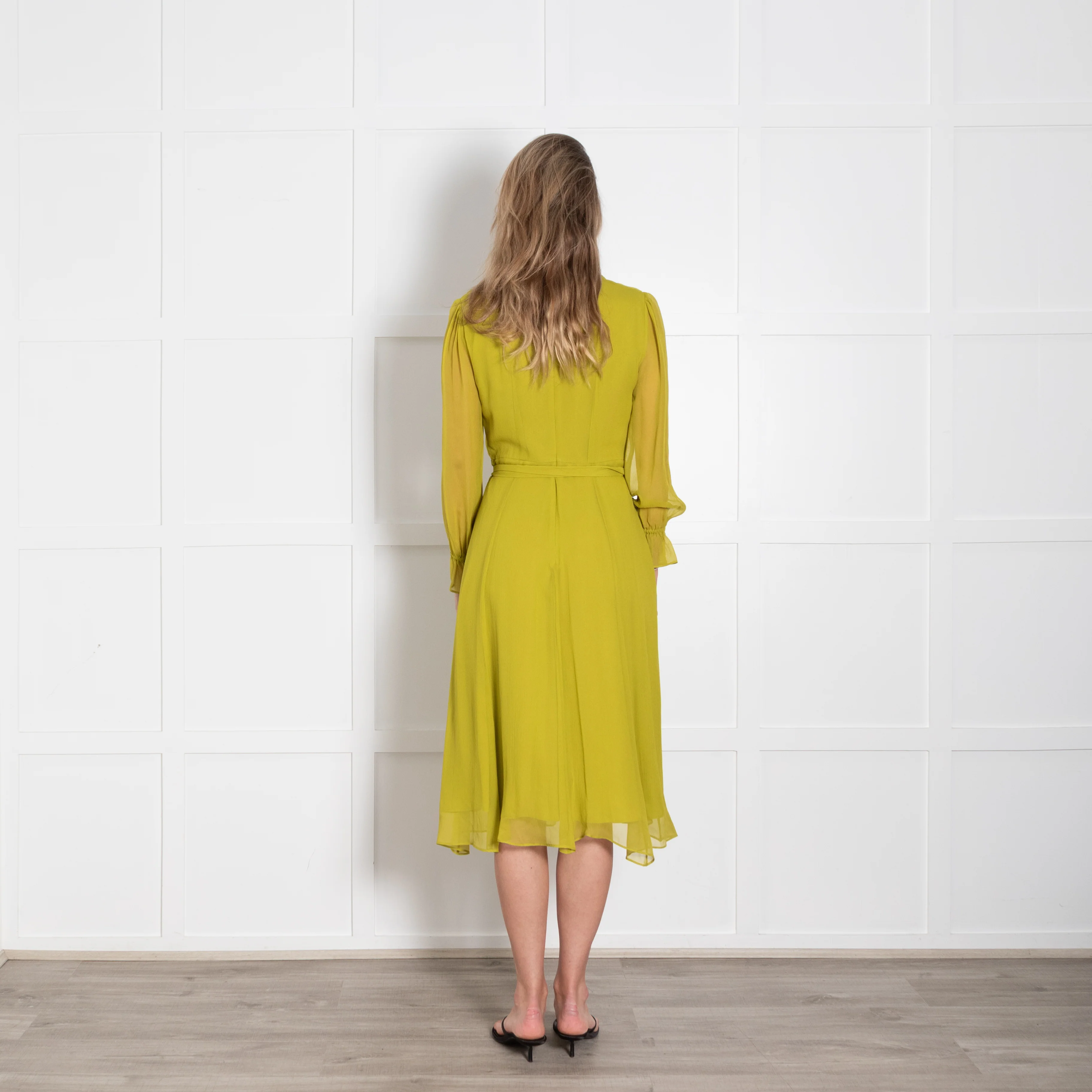 The Fold Carlton Silk Charteuse Dress With Belt - Image 5