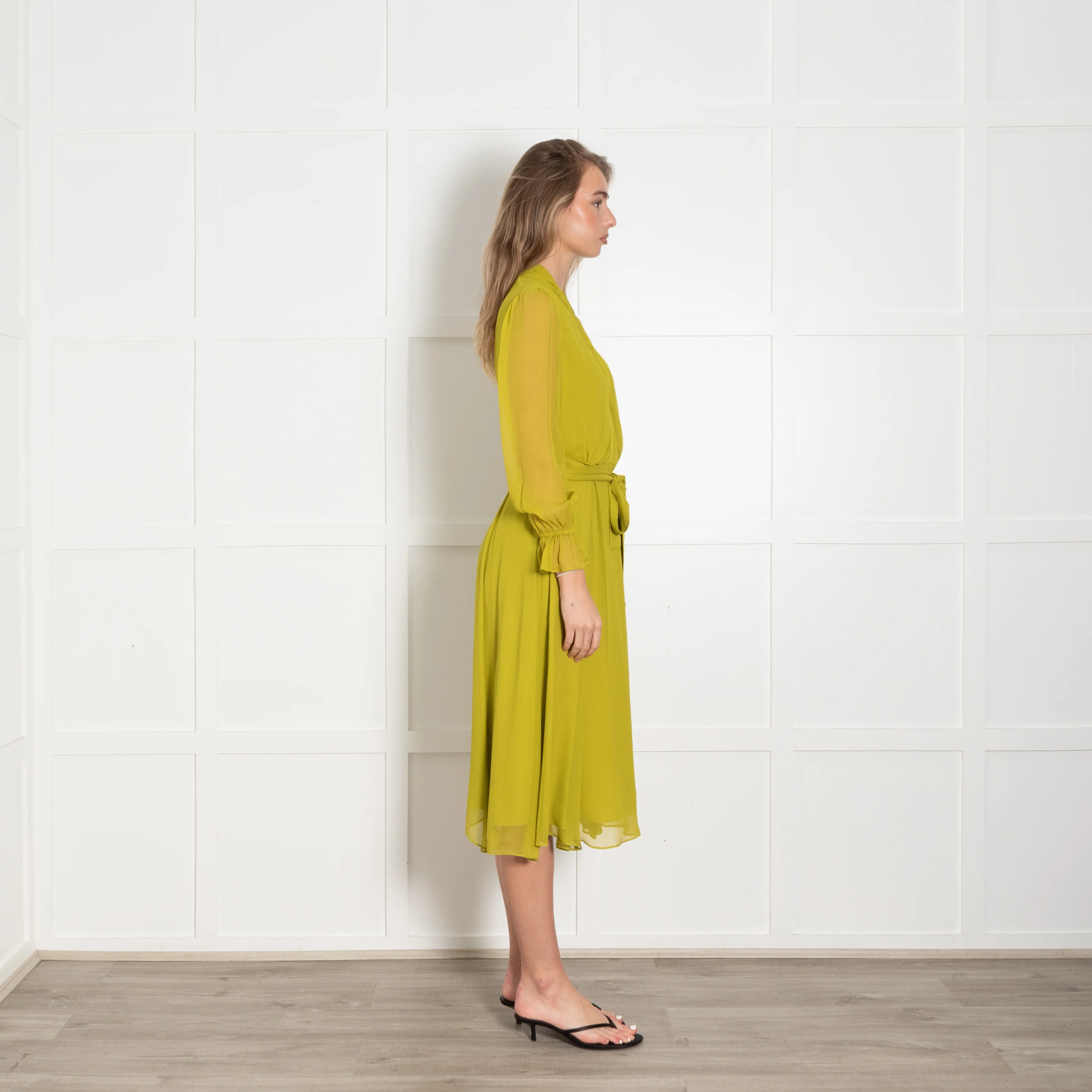 The Fold Carlton Silk Charteuse Dress With Belt - Image 6