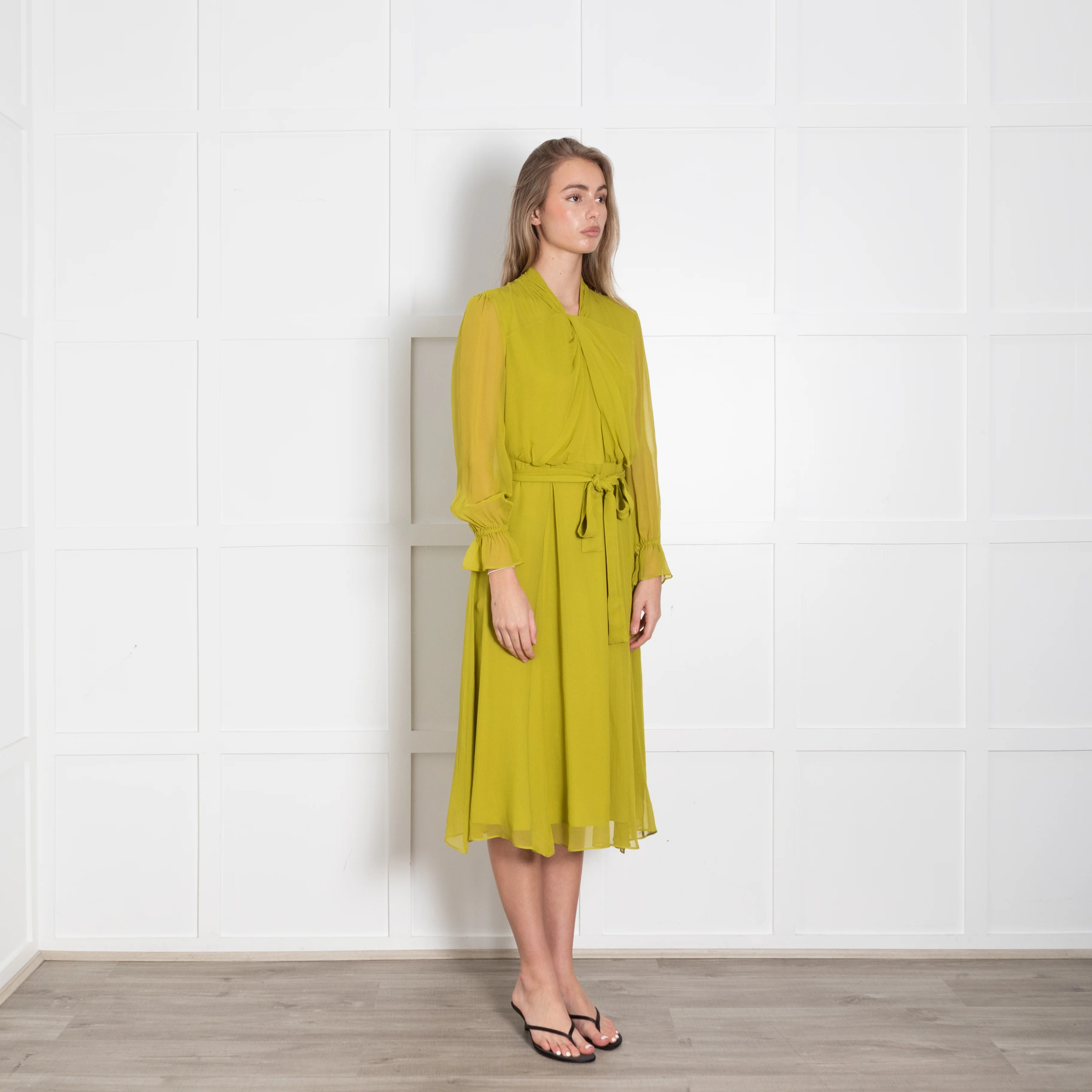 The Fold Carlton Silk Charteuse Dress With Belt - Image 7