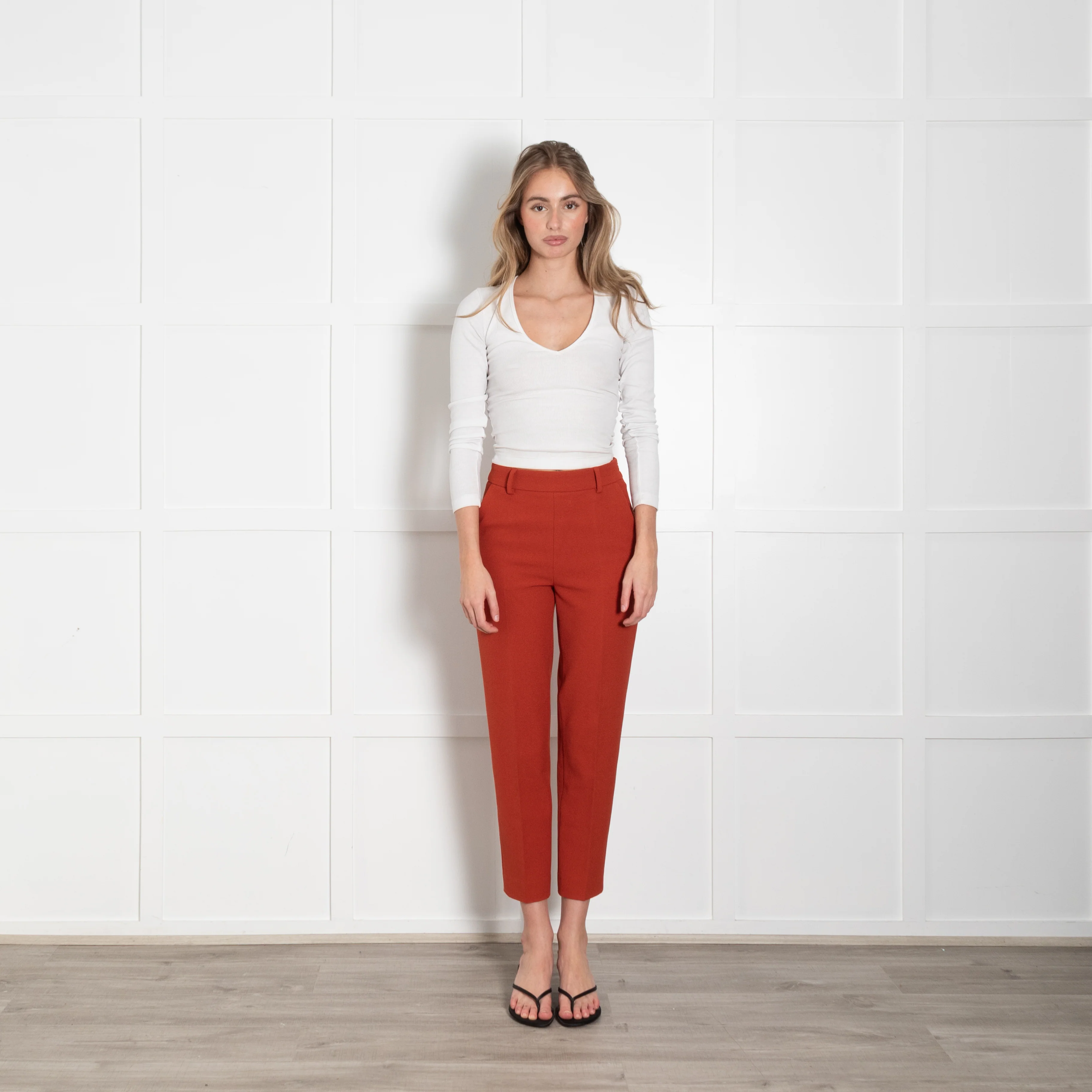 The Fold Rust Textured Fabric Straight Leg Trousers