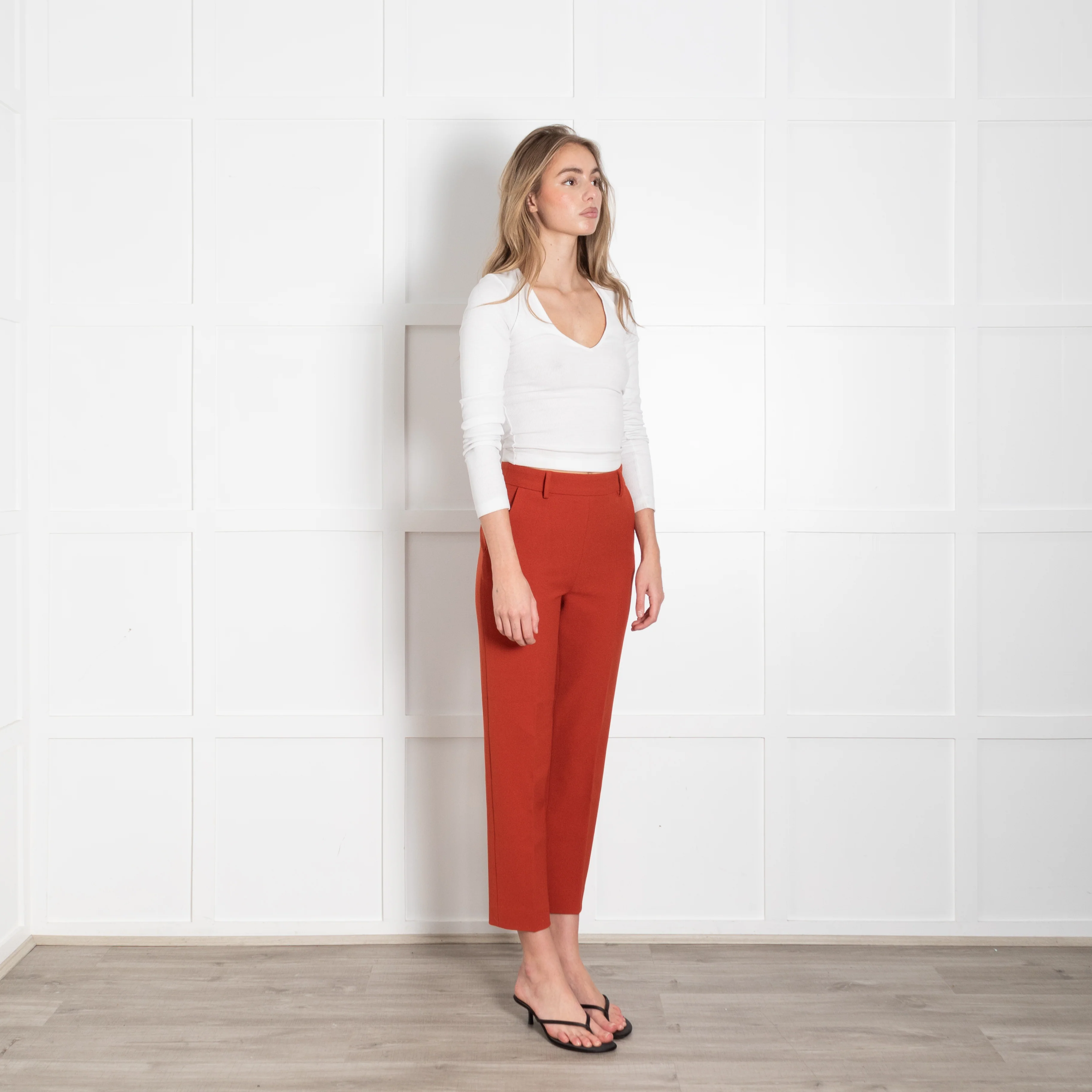 The Fold Rust Textured Fabric Straight Leg Trousers - Image 7