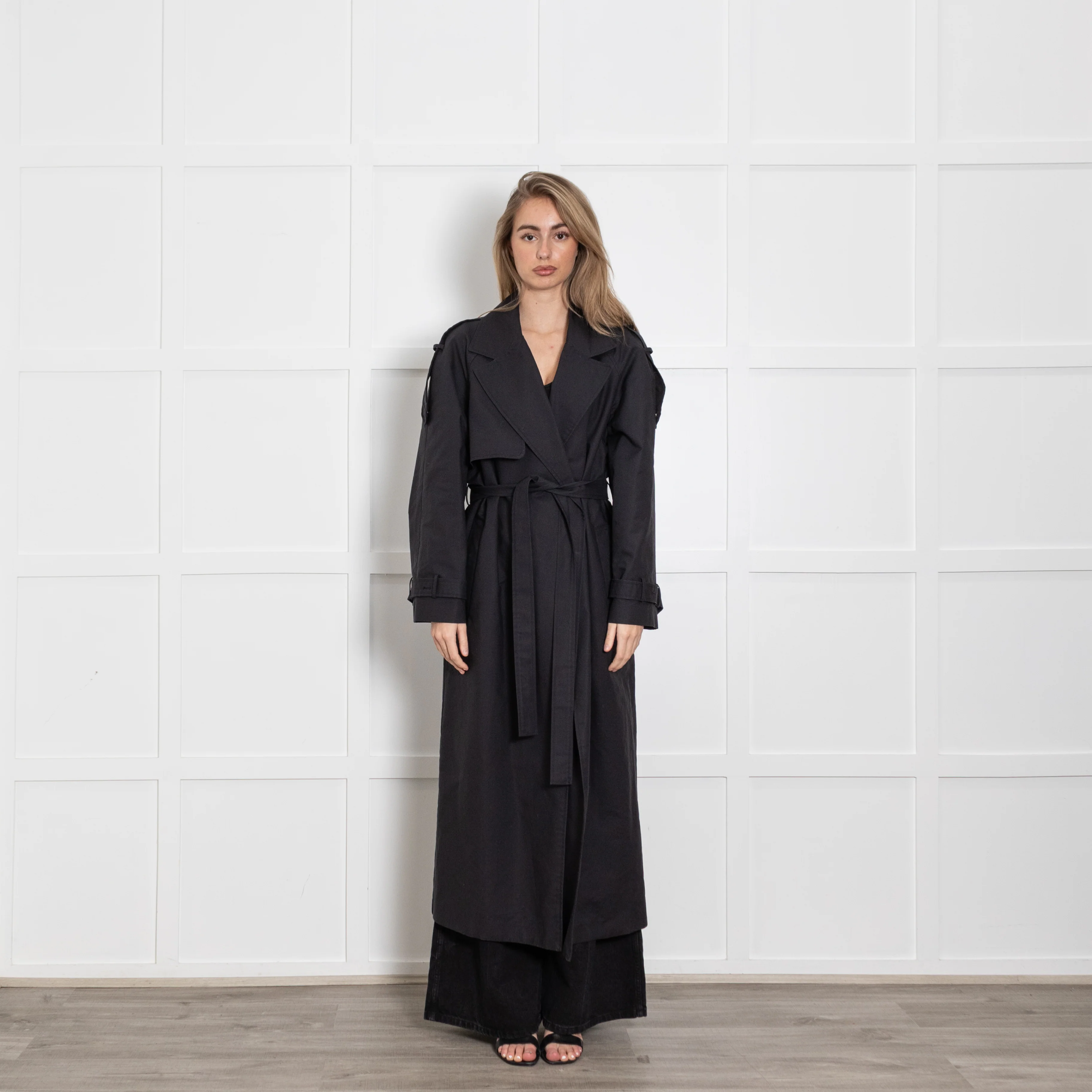 The Frankie Shop Black Trench Coat With Belt
