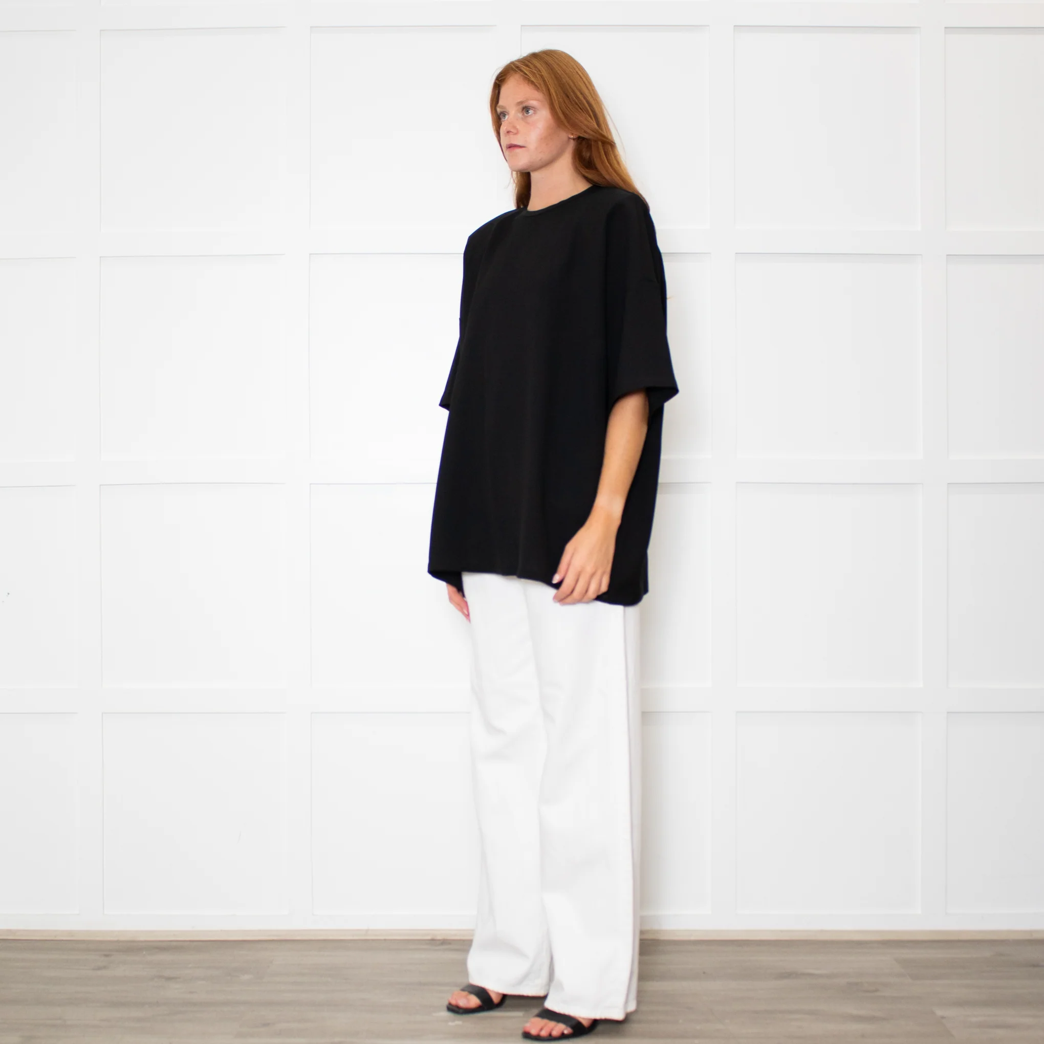 The Frankie Shop Callice Padded Black Crepe Short Sleeve Top - Image 3
