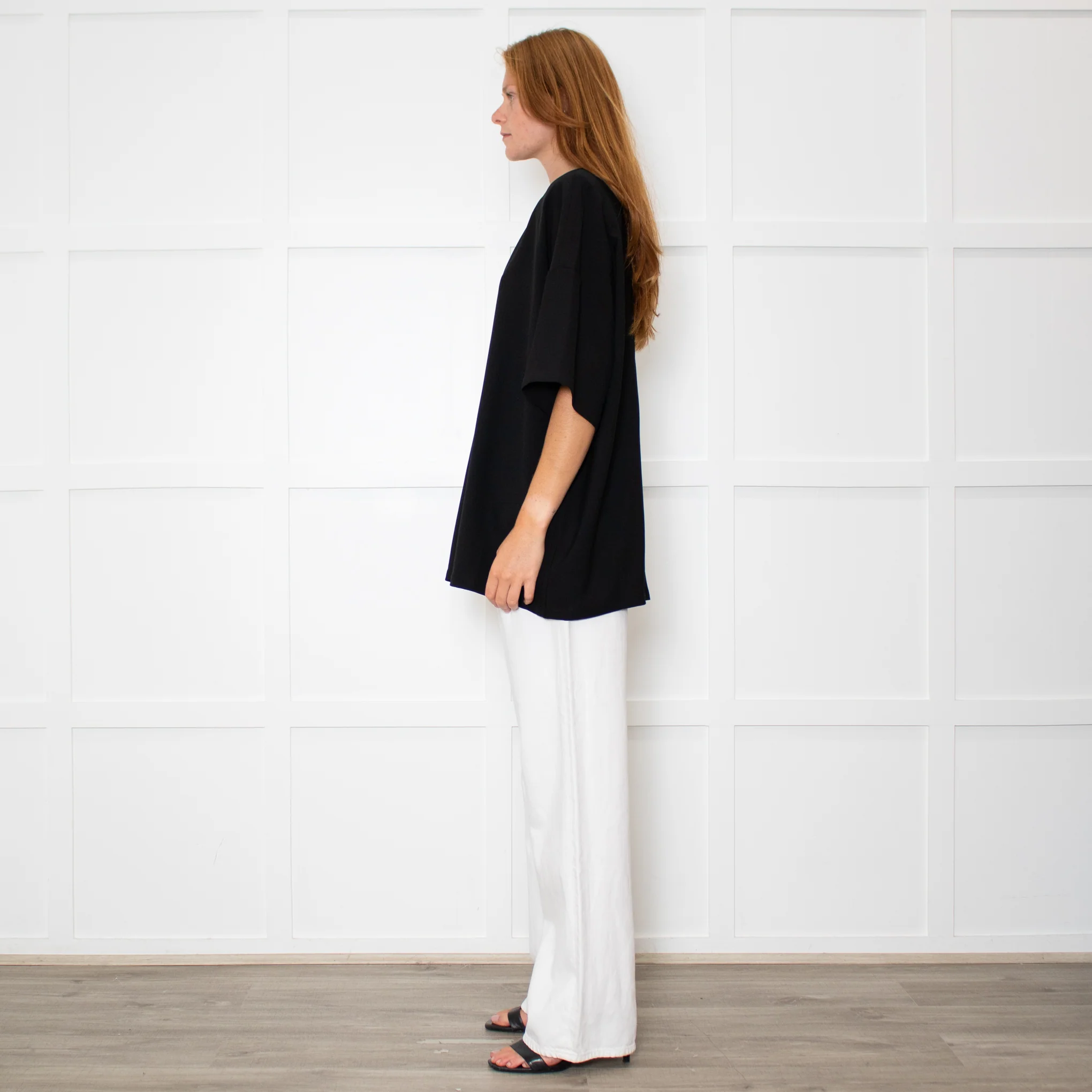 The Frankie Shop Callice Padded Black Crepe Short Sleeve Top - Image 4