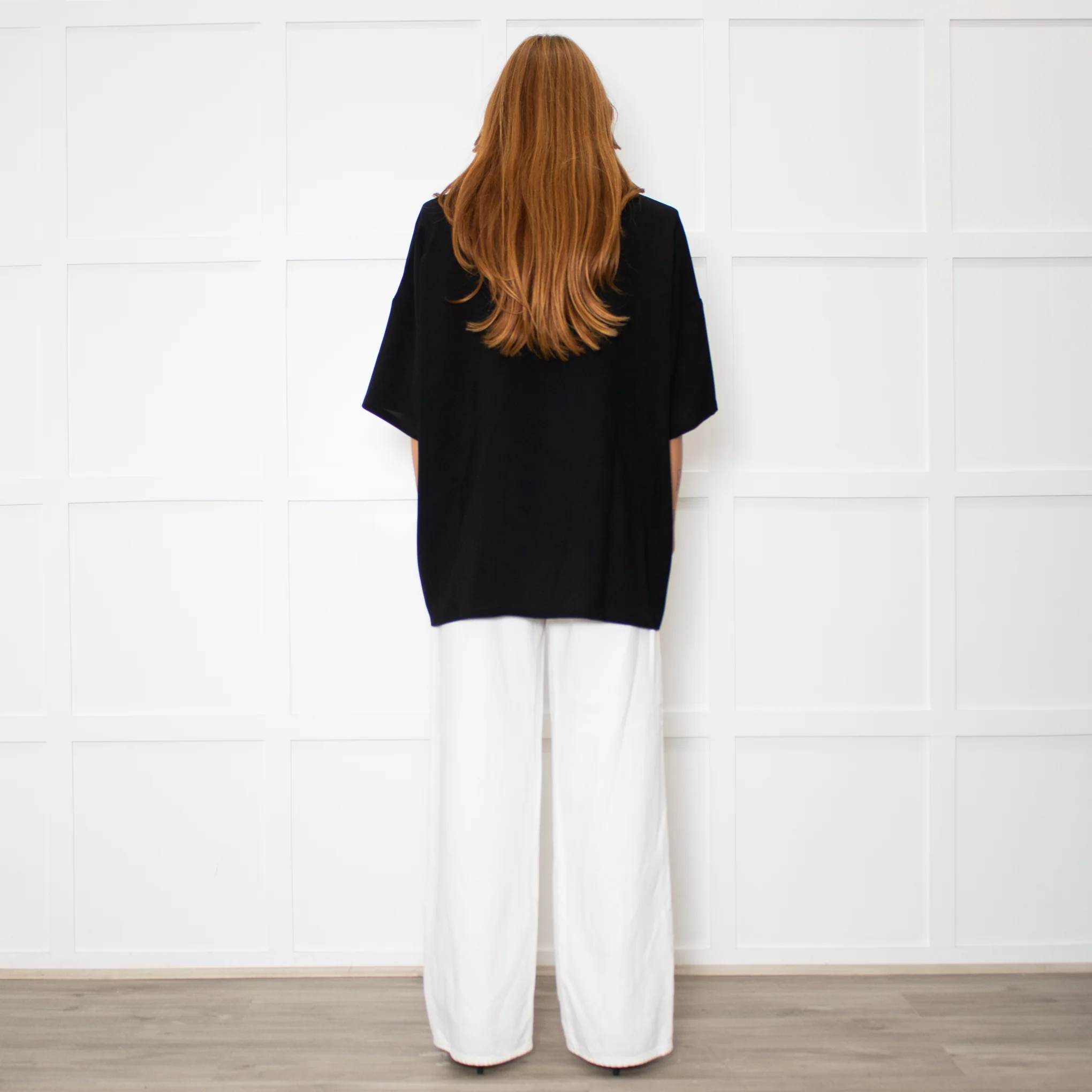 The Frankie Shop Callice Padded Black Crepe Short Sleeve Top - Image 5