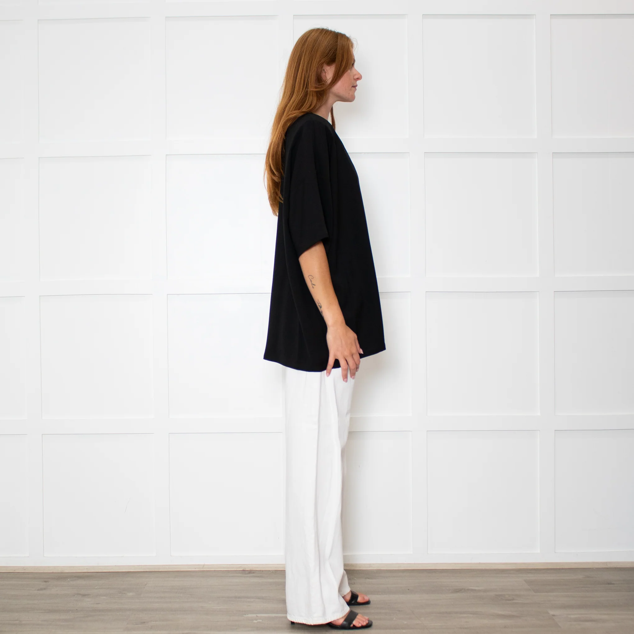 The Frankie Shop Callice Padded Black Crepe Short Sleeve Top - Image 6