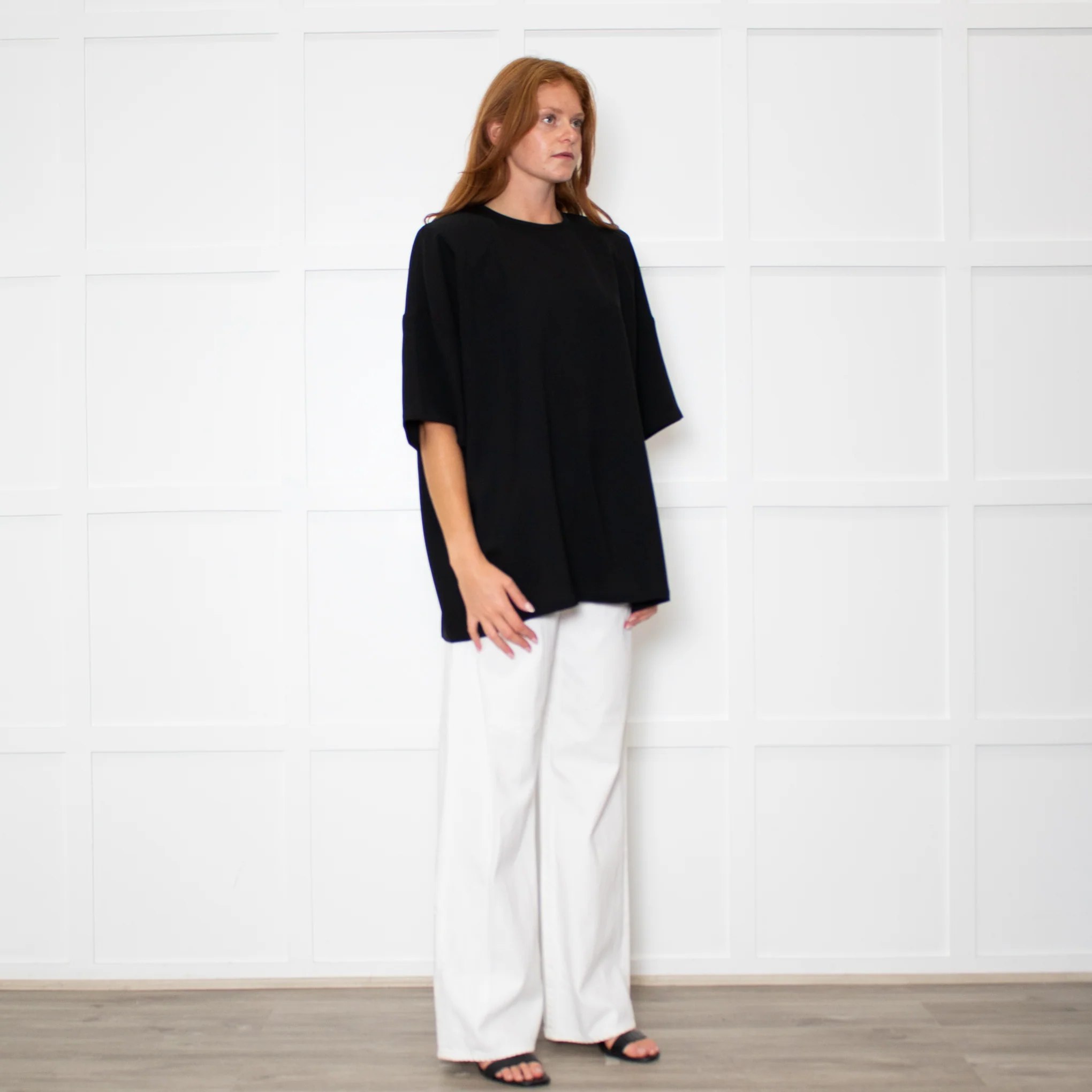 The Frankie Shop Callice Padded Black Crepe Short Sleeve Top - Image 7