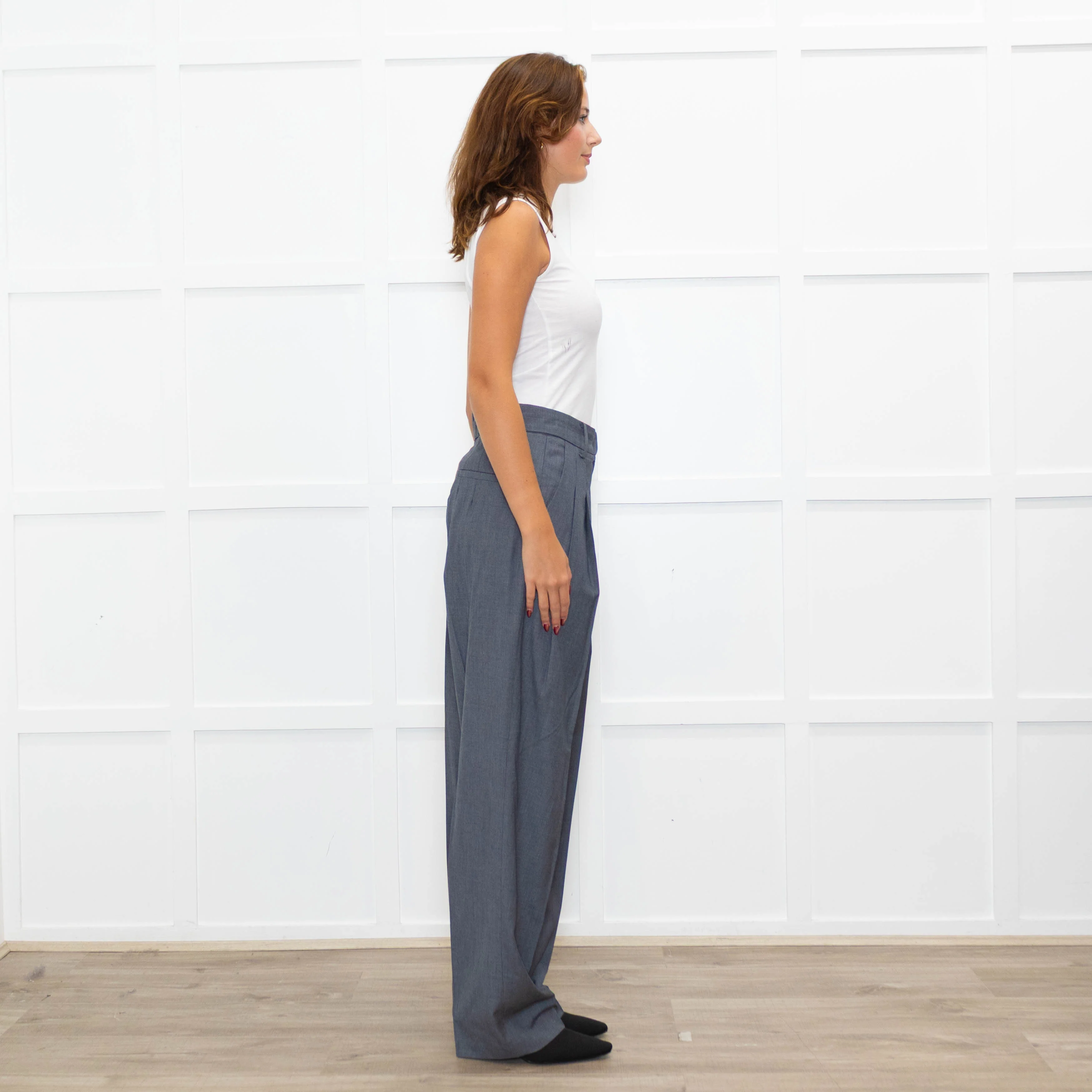 The Frankie Shop Grey Light Wool Blend High Waisted Trousers - Image 6