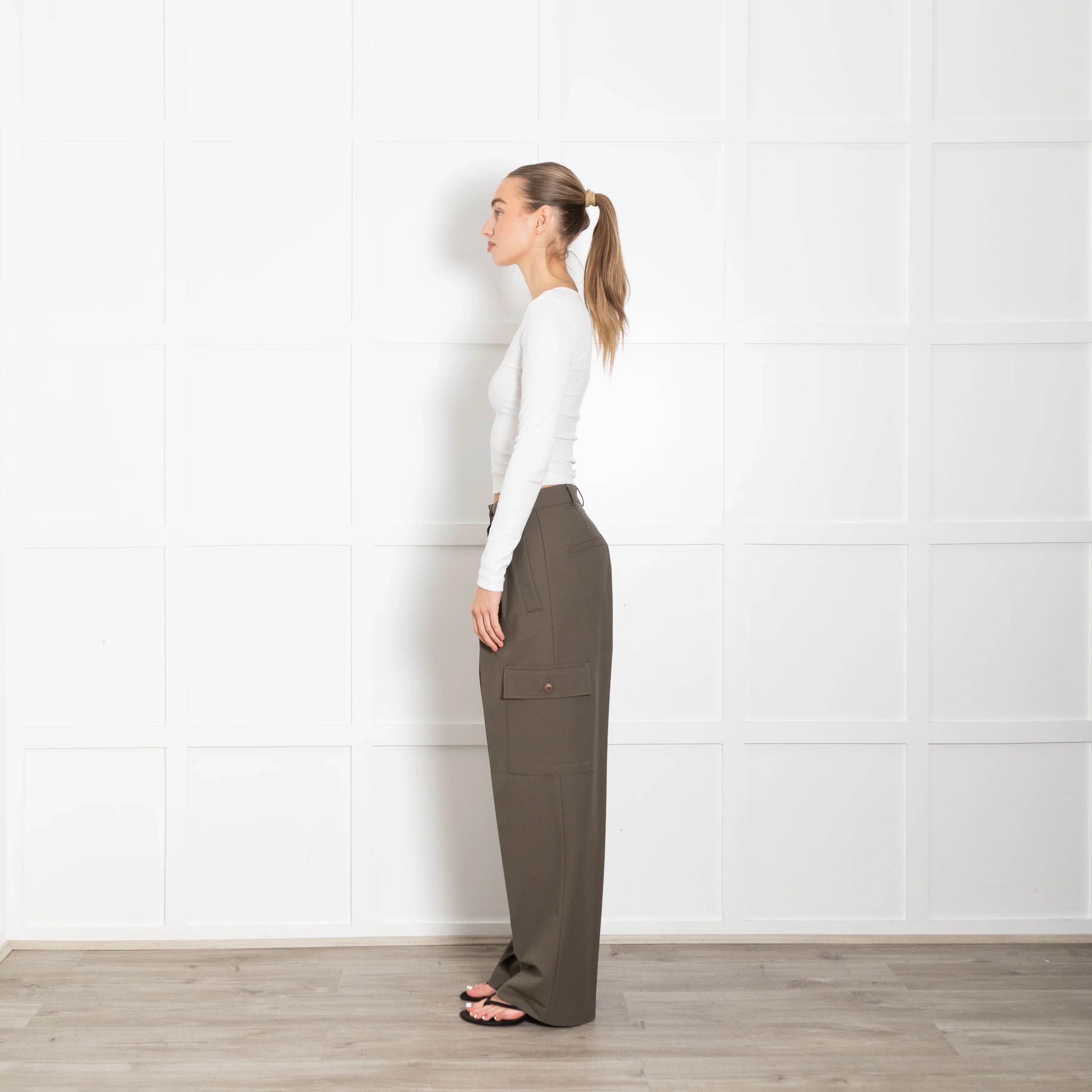 The Frankie Shop Khaki Cargo Wide Leg Trousers - Image 4