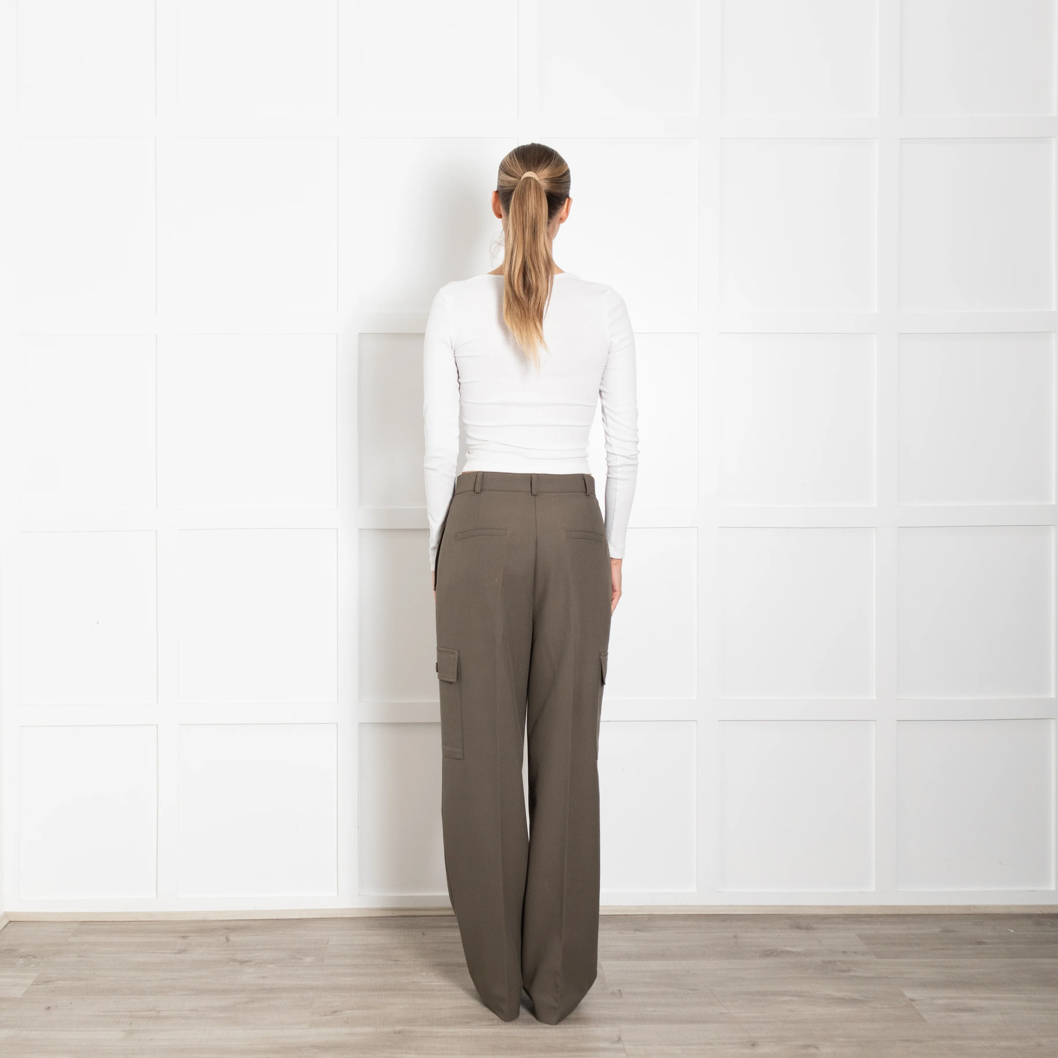 The Frankie Shop Khaki Cargo Wide Leg Trousers - Image 5