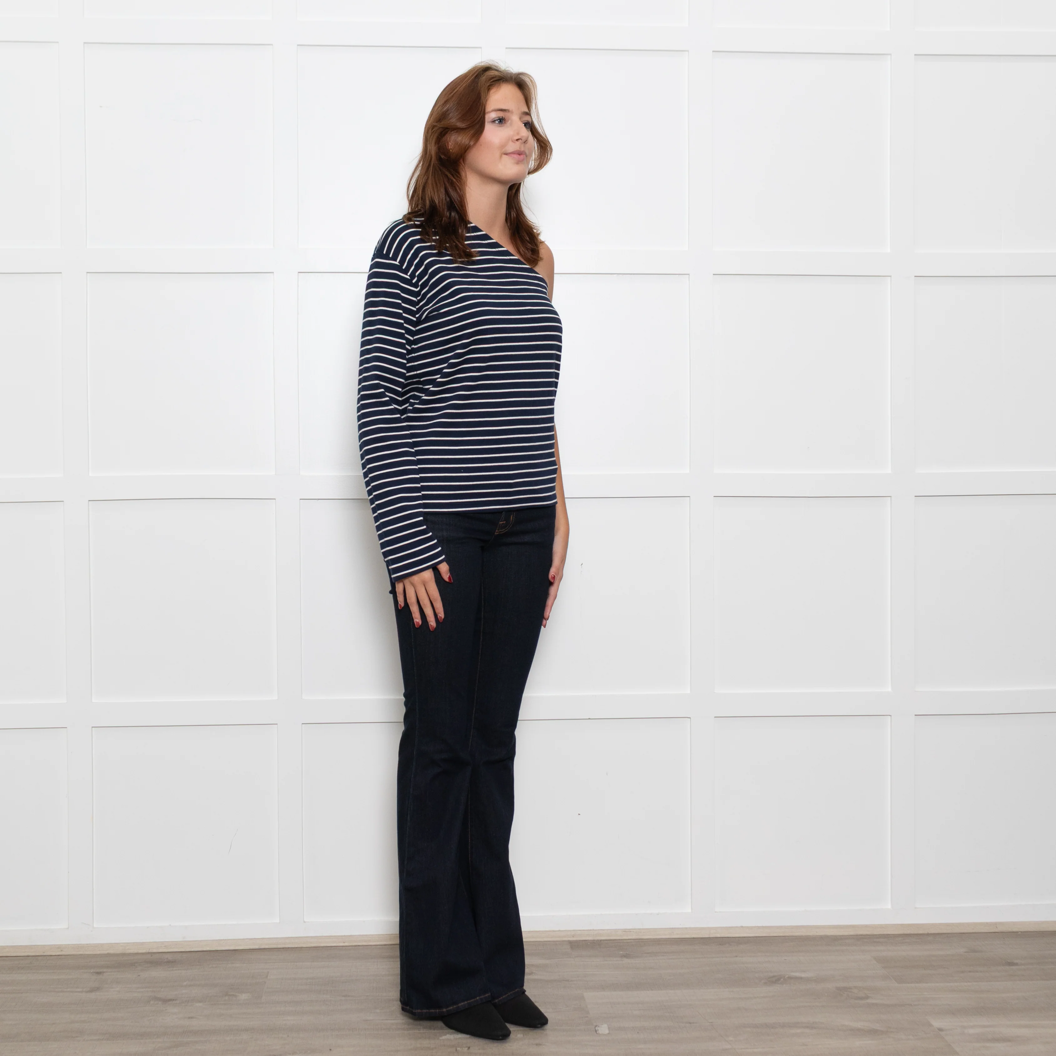 The Frankie Shop Navy White Striped One Shoulder Top - Image 7