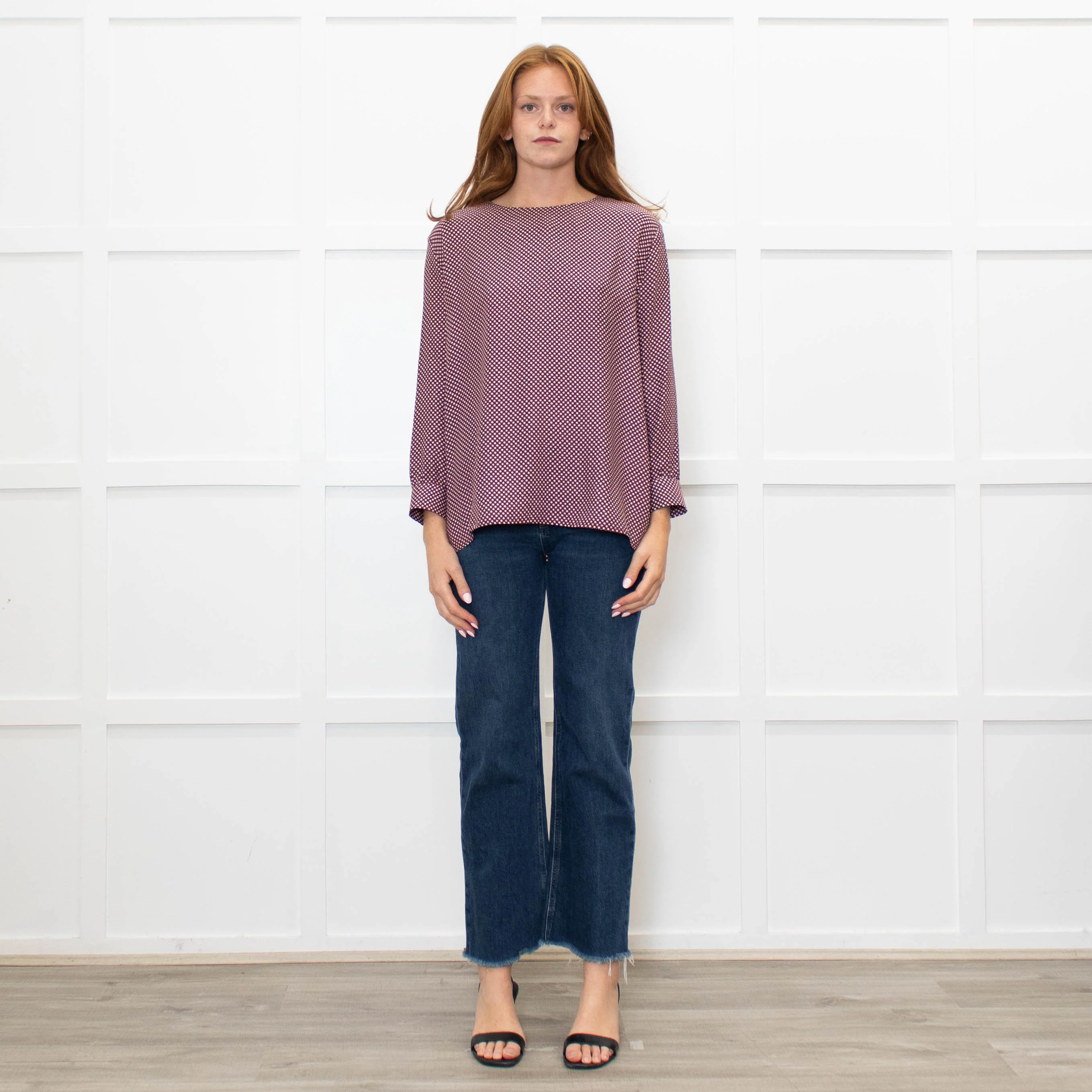 The Great Burgundy Silk Top With White Stars