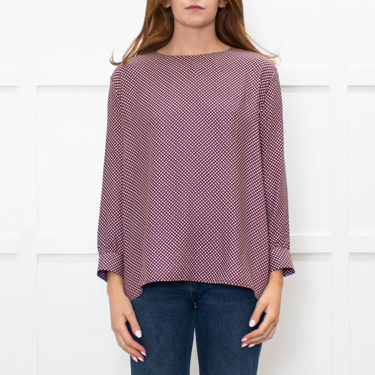 The Great Burgundy Silk Top With White Stars - Image 2