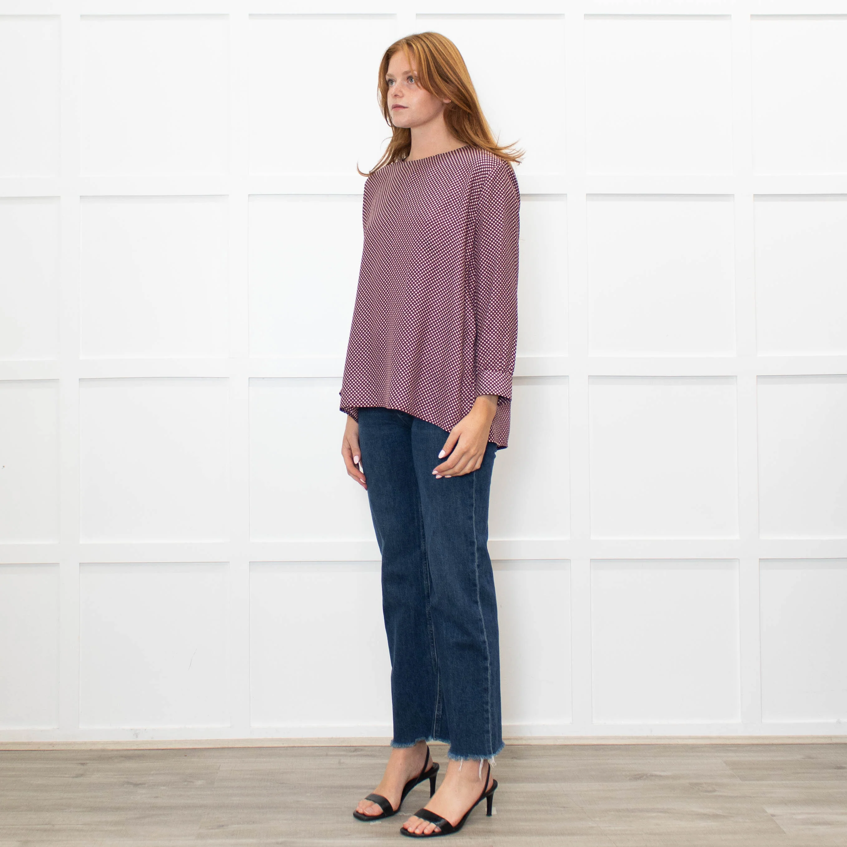 The Great Burgundy Silk Top With White Stars - Image 3