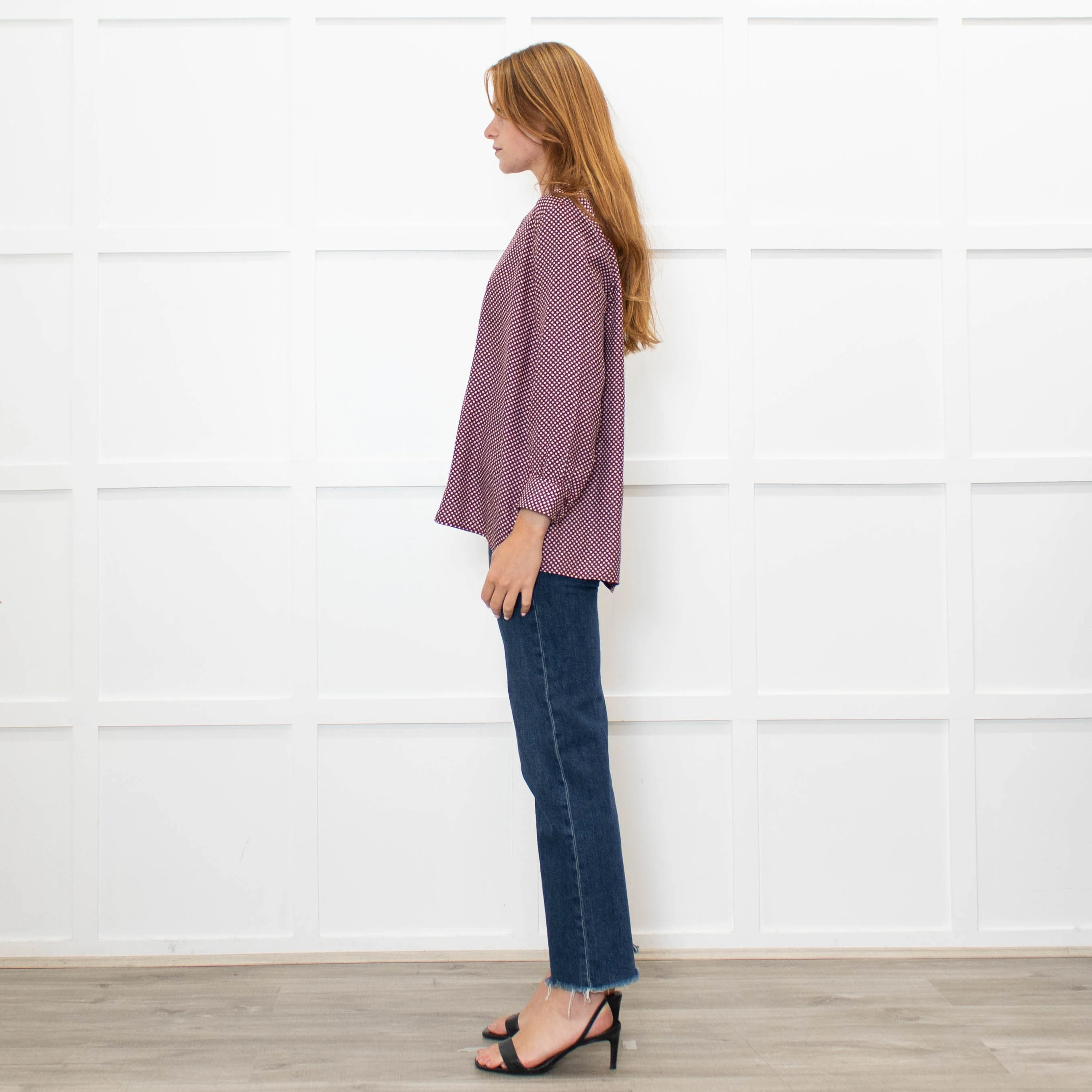The Great Burgundy Silk Top With White Stars - Image 4