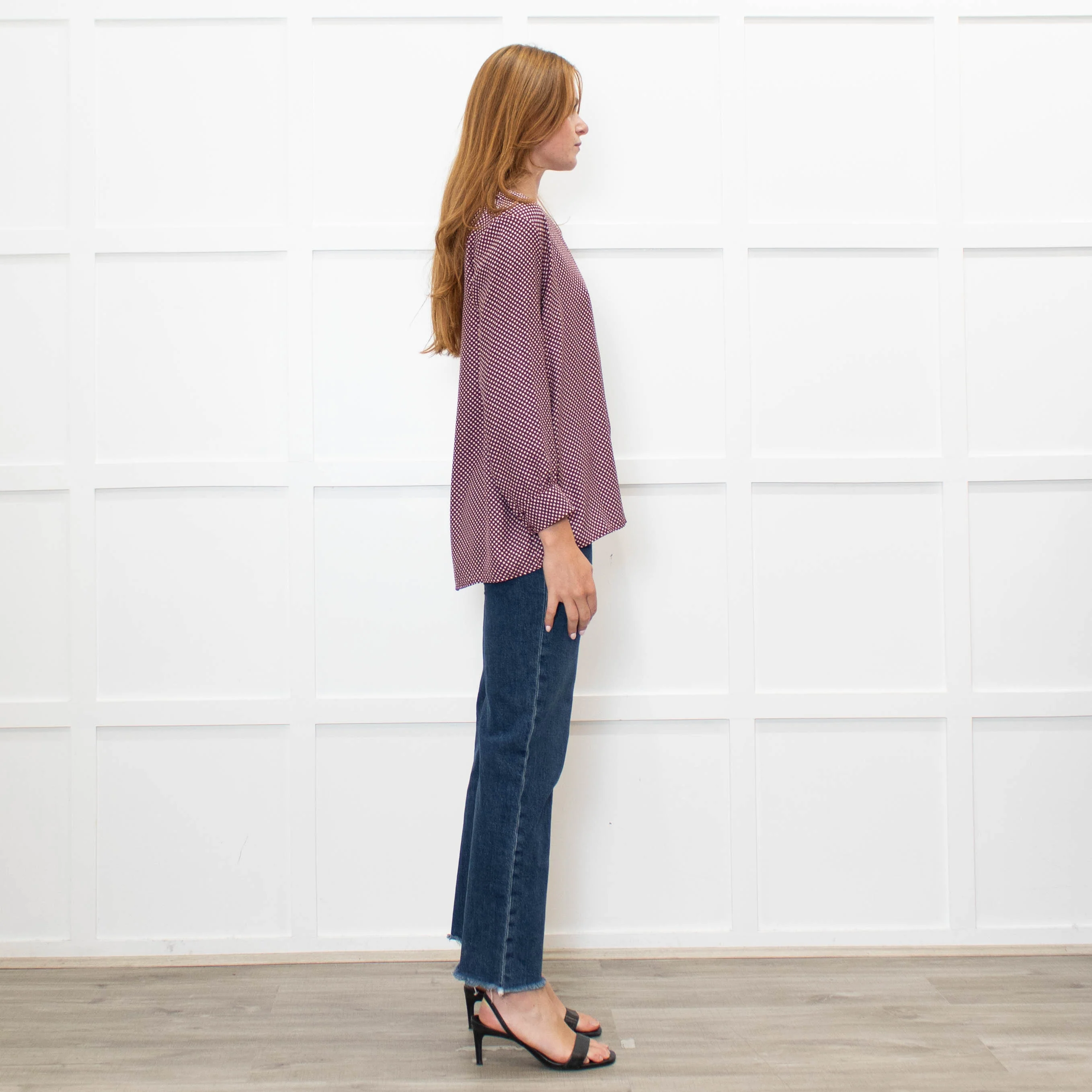 The Great Burgundy Silk Top With White Stars - Image 6